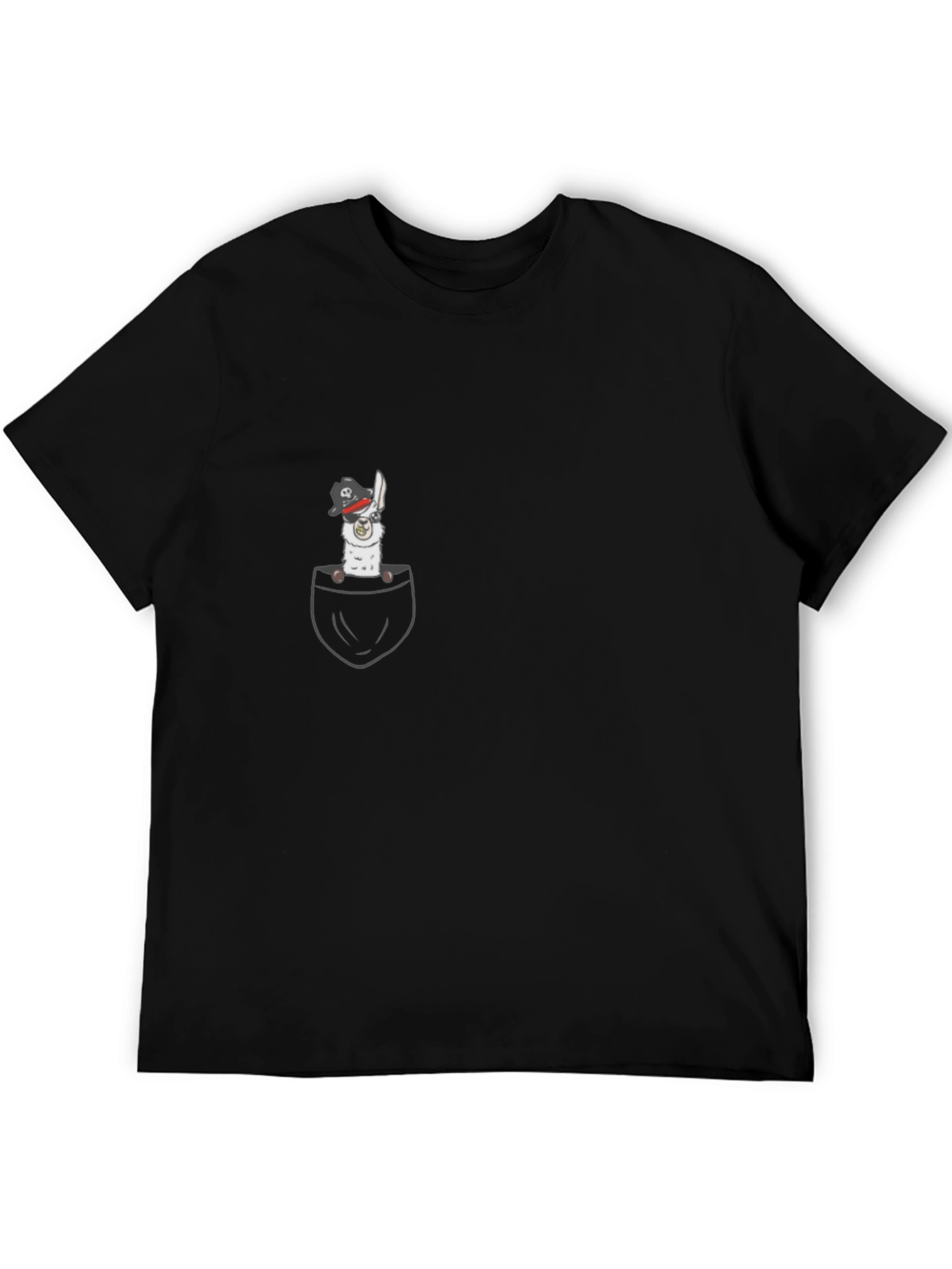 Black Pirate Llama Pocket T-Shirt - Black view 5