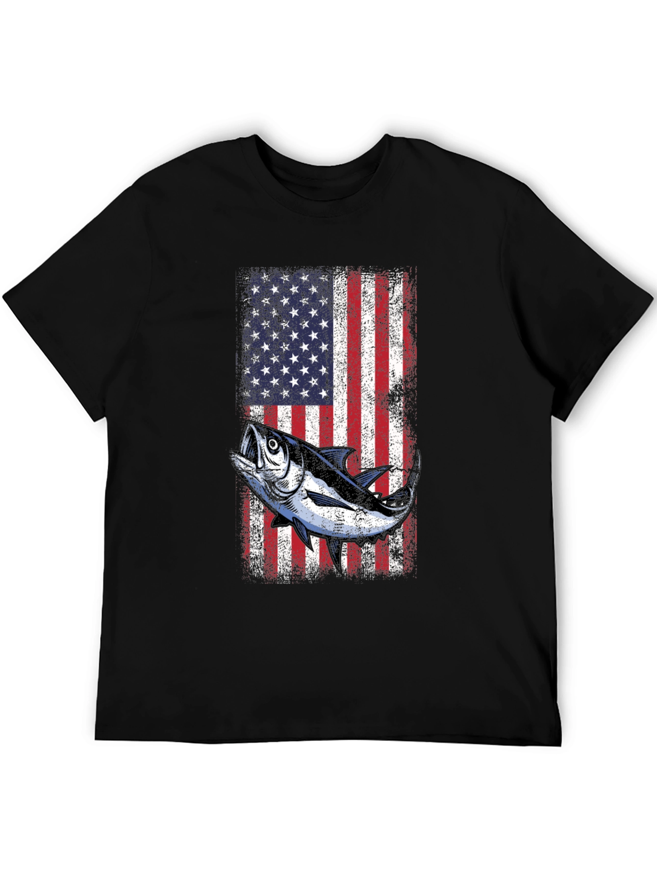 Black American Flag Tuna Fishing T-Shirt view 5