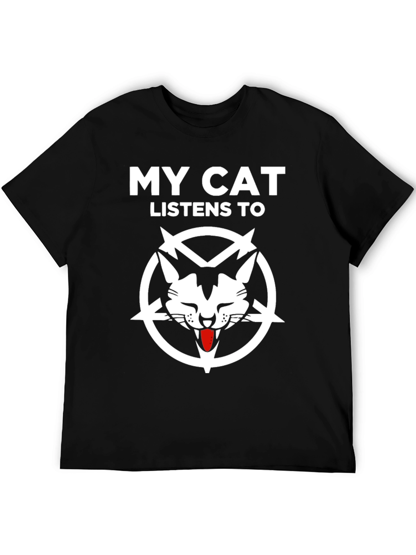 Black My Cat Listens to Pentagram T-Shirt view 5