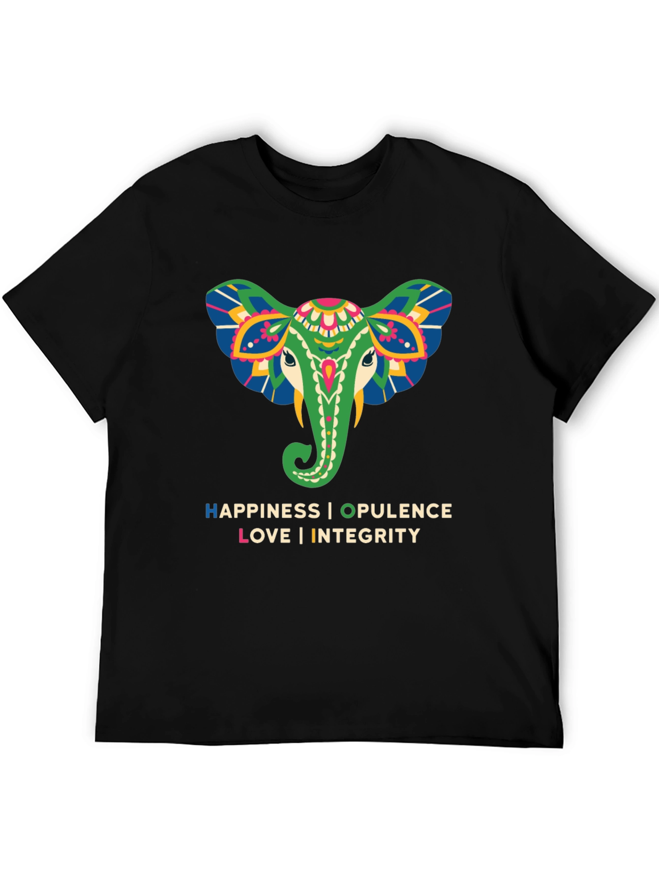 Black Elephant Graphic Tee: Happiness, Opulence, Love & Integrity view 5