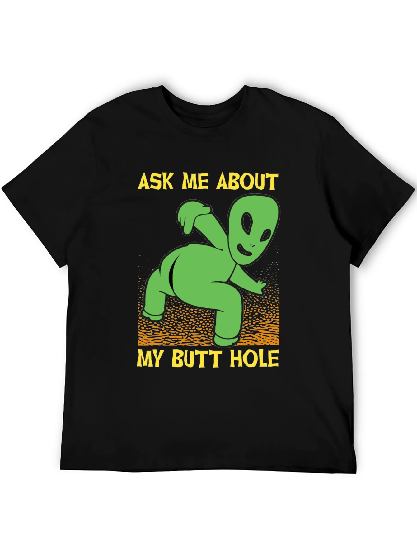 Black Ask Me About My Butt Hole Alien Graphic T-Shirt view 5