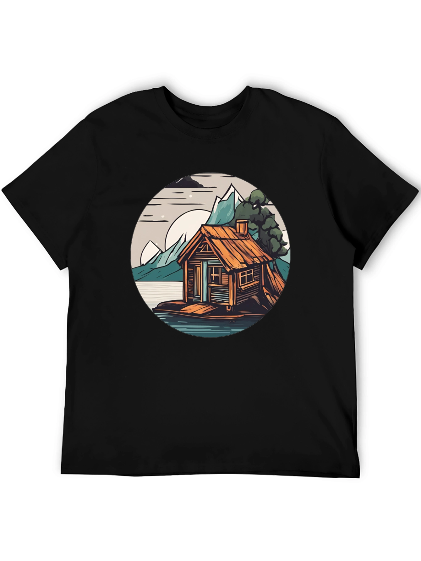 Black Cabin Lake Tee: Nature Graphic Shirt view 5