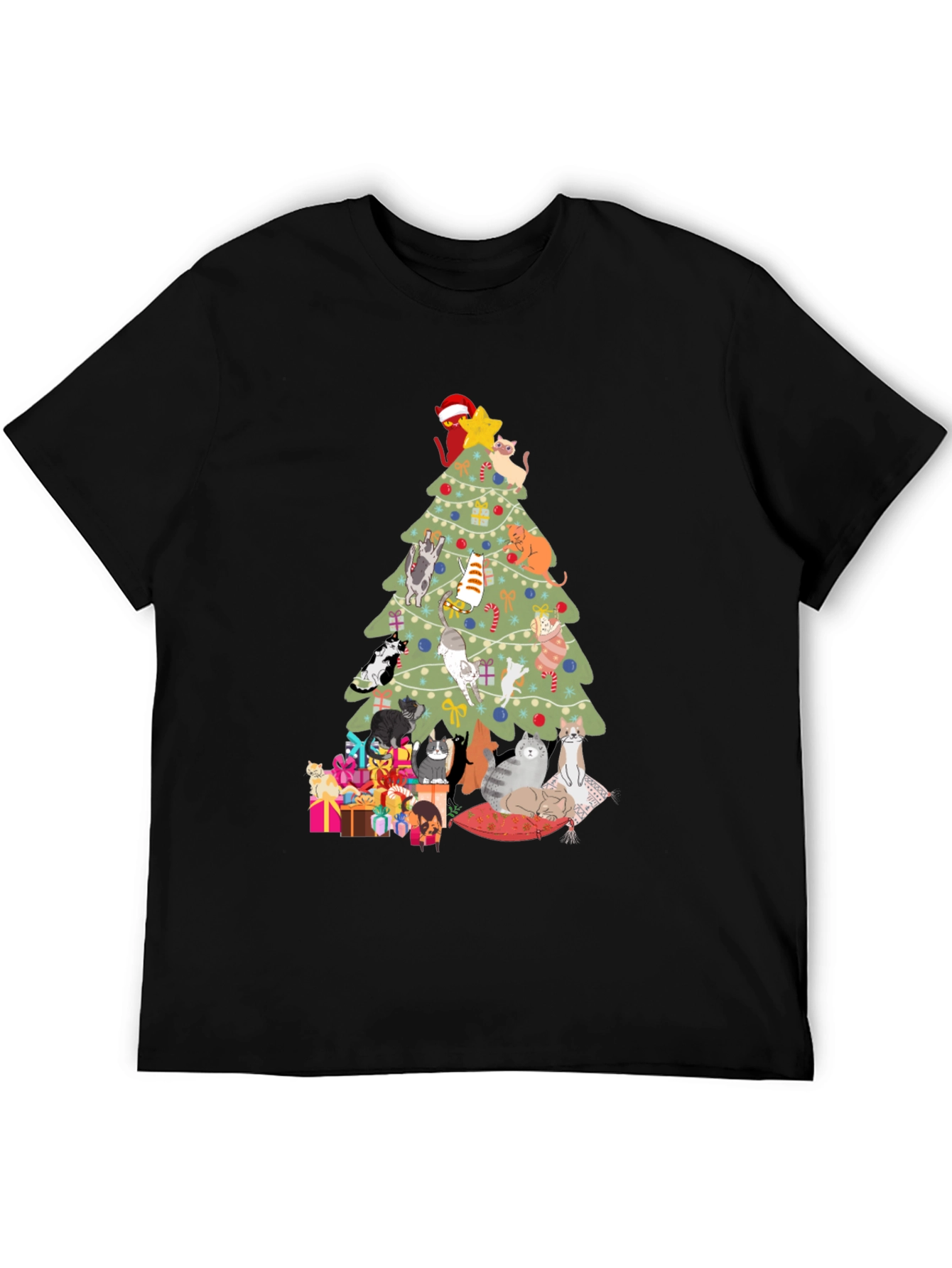Black Cat Christmas Tree T-Shirt Holiday Tee view 5