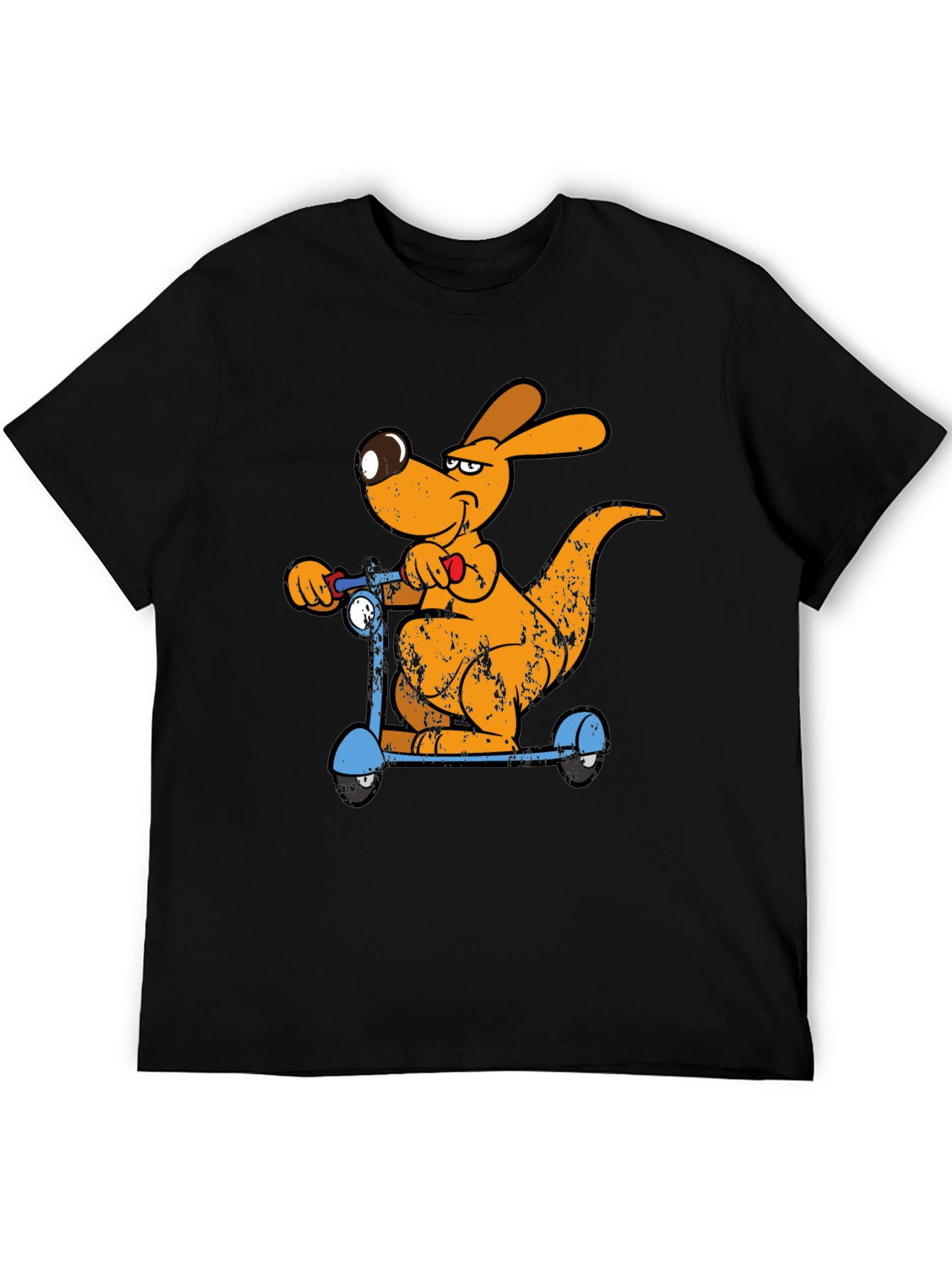 Black Cartoon Kangaroo Scooter Graphic Tee - Cool Black T-Shirt view 5