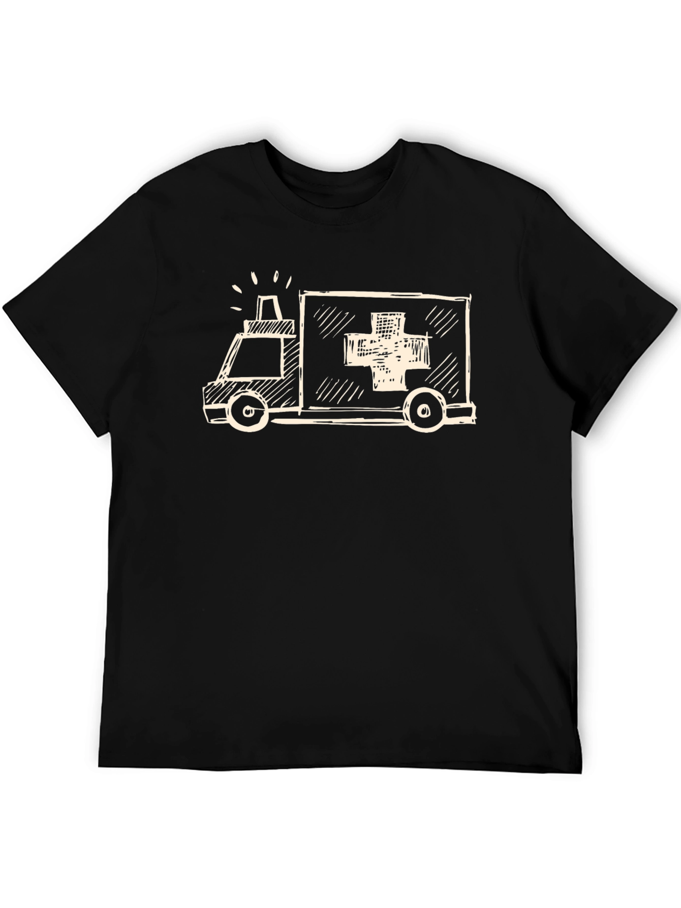 Black Sketch Ambulance Graphic Tee - Black Cotton Casual T-Shirt view 5