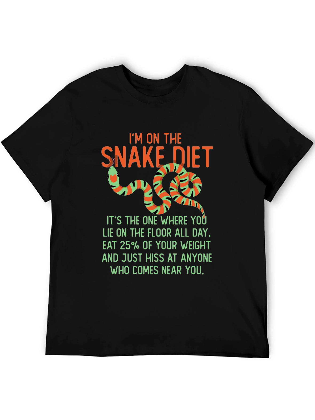 Black Funny Snake Diet T-Shirt view 5