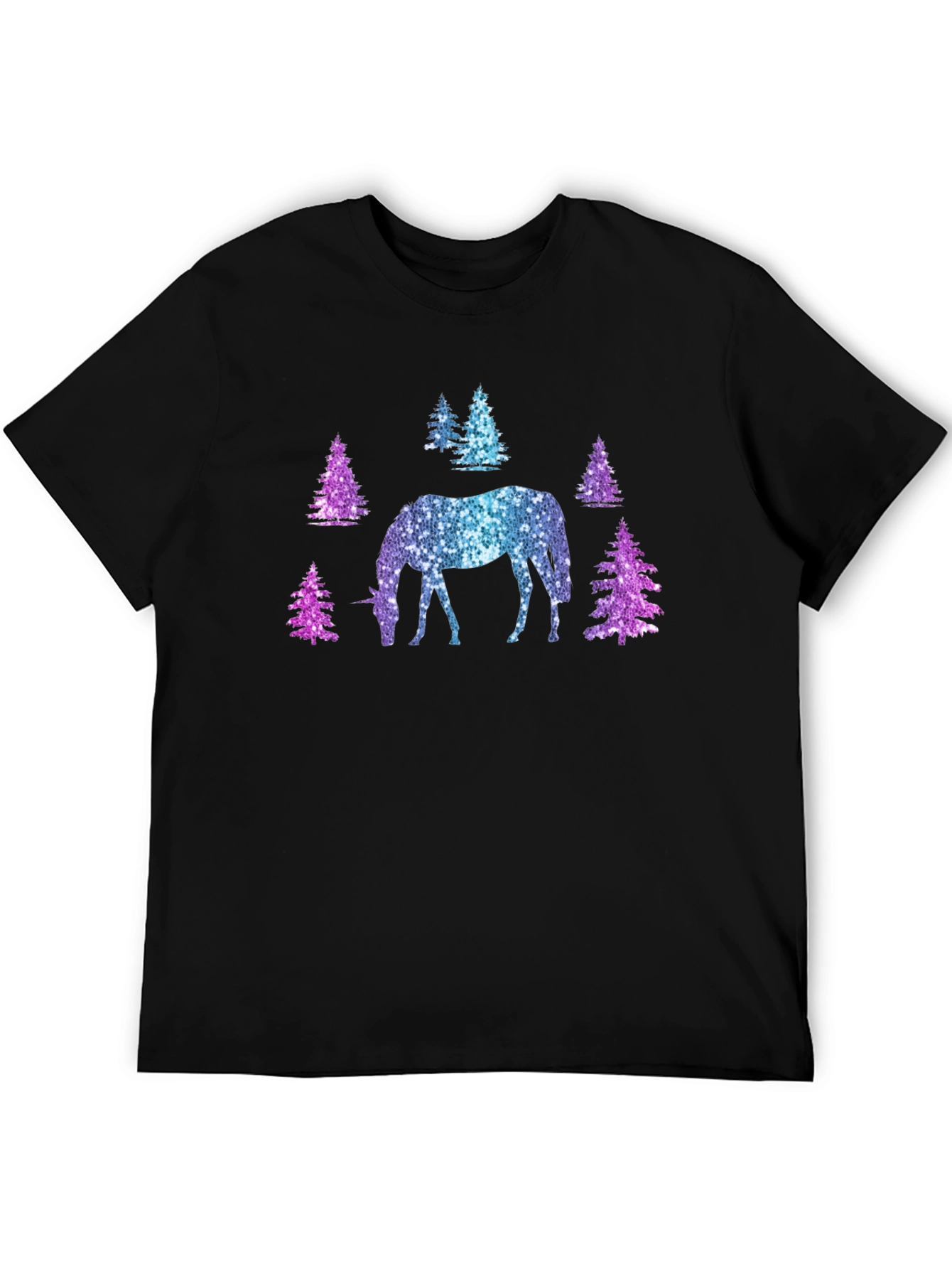 Black Unicorn Forest Glitter T-Shirt - Magical Sparkle Tee view 5