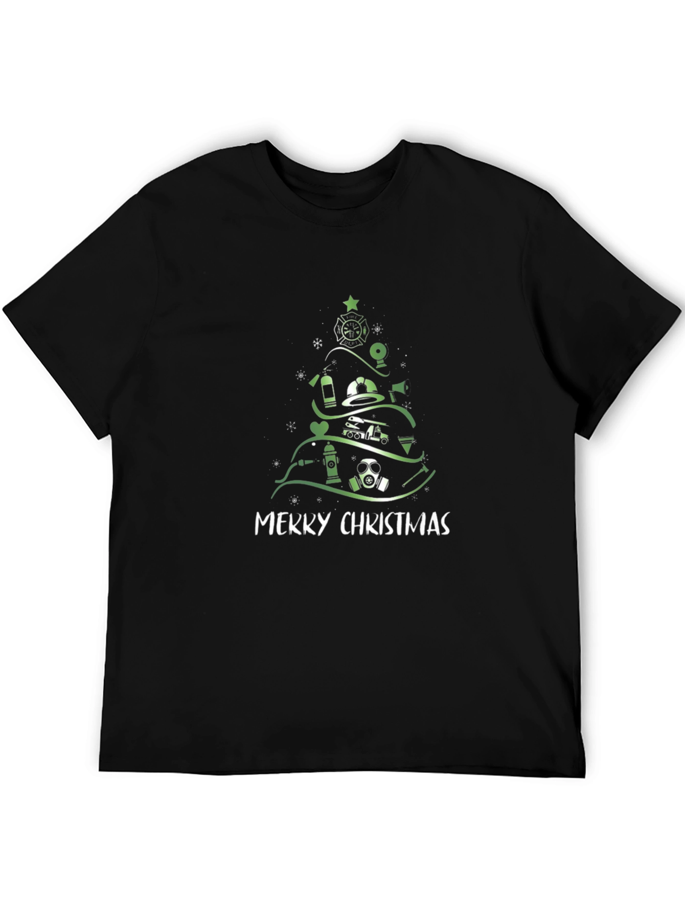 Black Firefighter Christmas Tree T-Shirt view 5