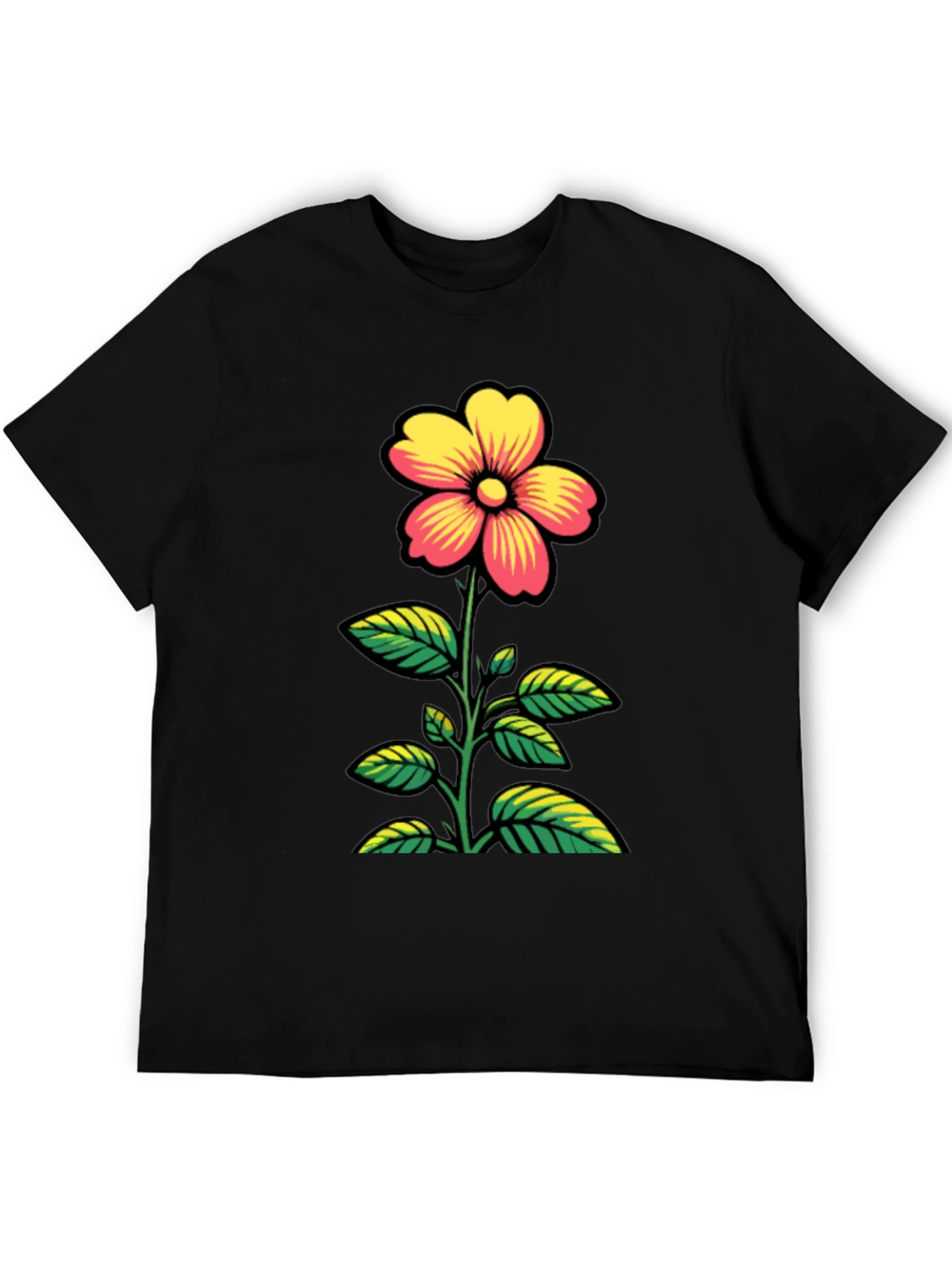 Black Floral Graphic T-Shirt - Black Cotton Tee view 5