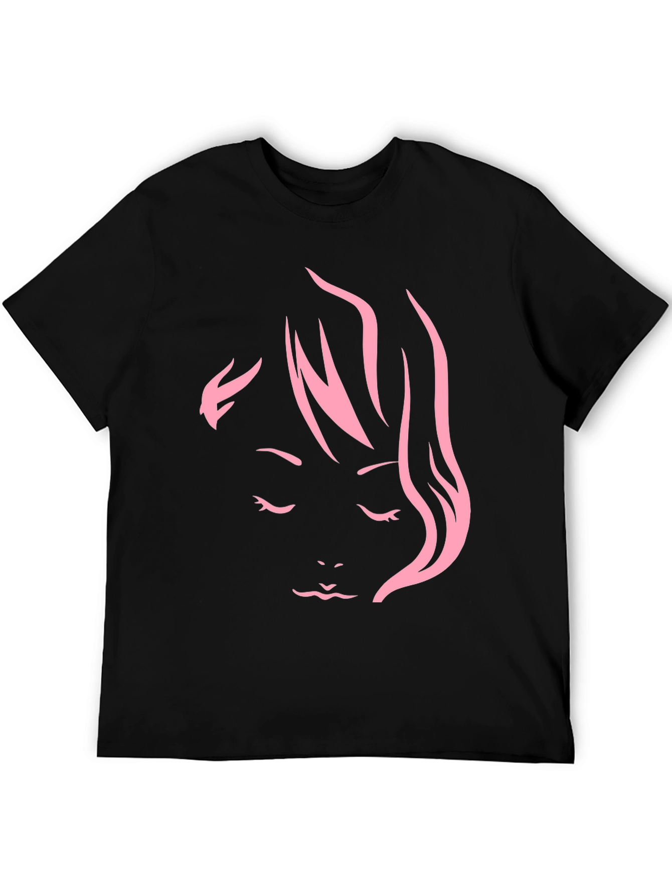 Black Minimalist Pink Woman Face Graphic Tee view 5