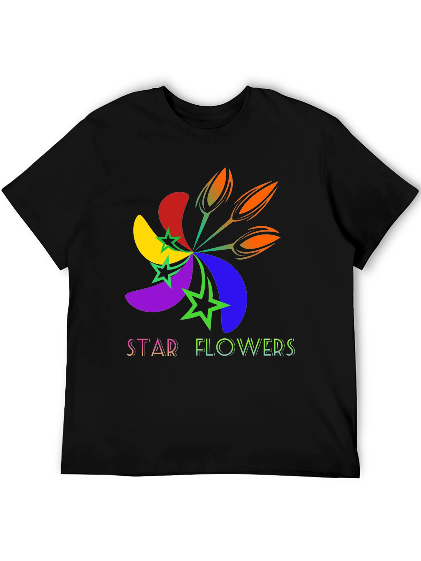 Black Star Flowers Graphic Tee - Bold & Bright Design view 5