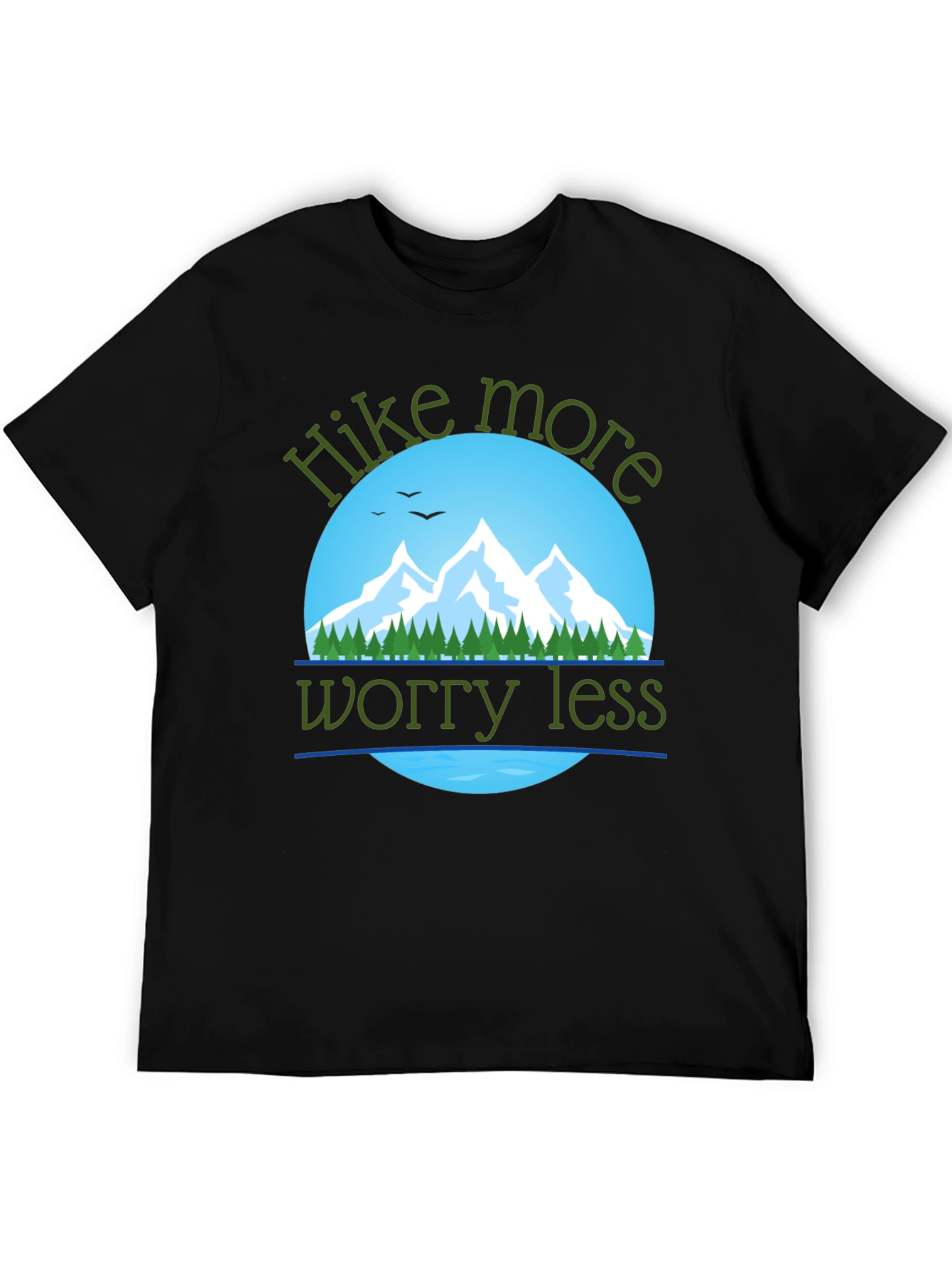 Black Hike More Worry Less T-Shirt: Mountain Adventure Apparel view 5