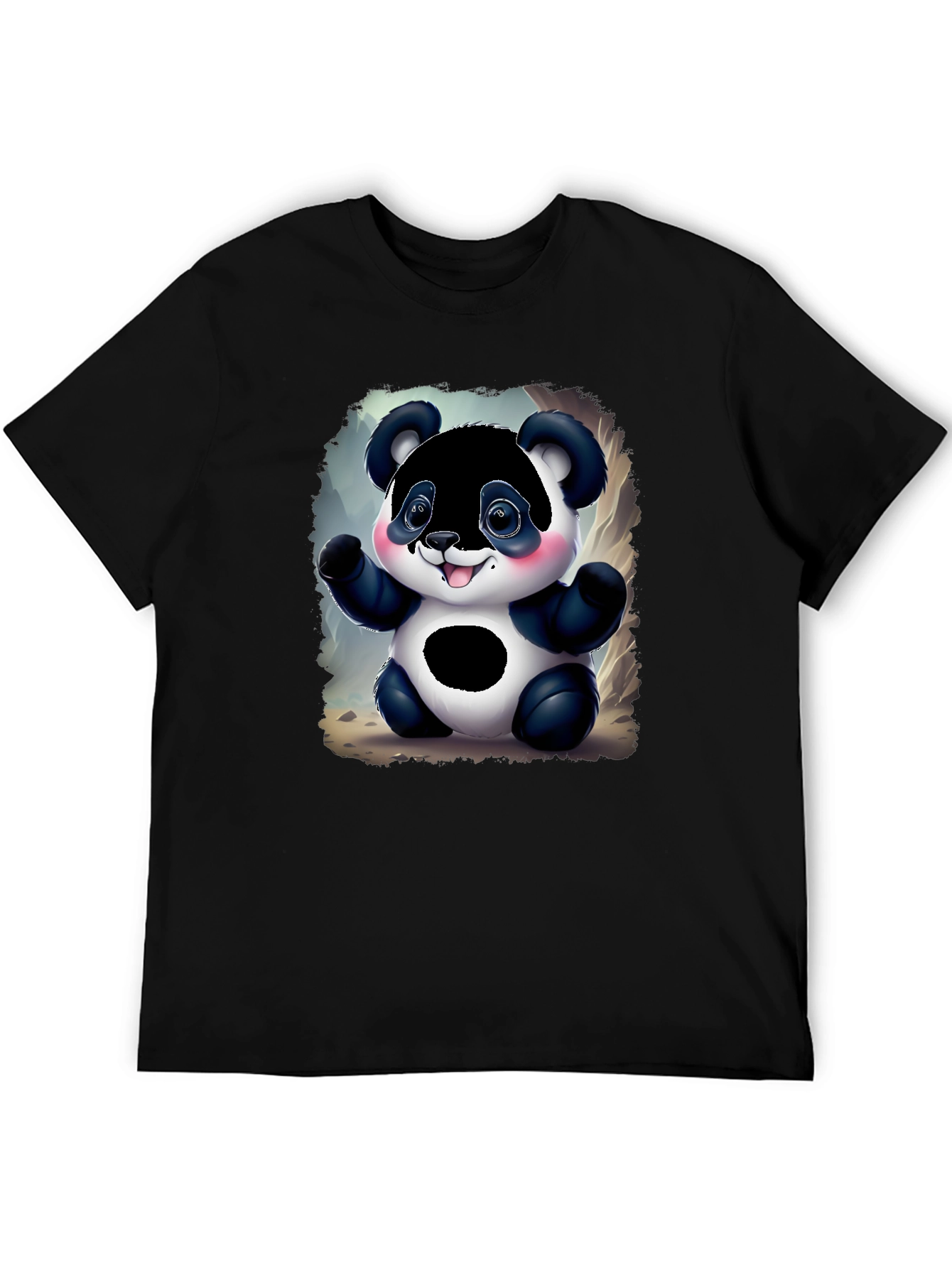 Black Cute Panda Bear Graphic Tee - Black Unisex Shirt view 5