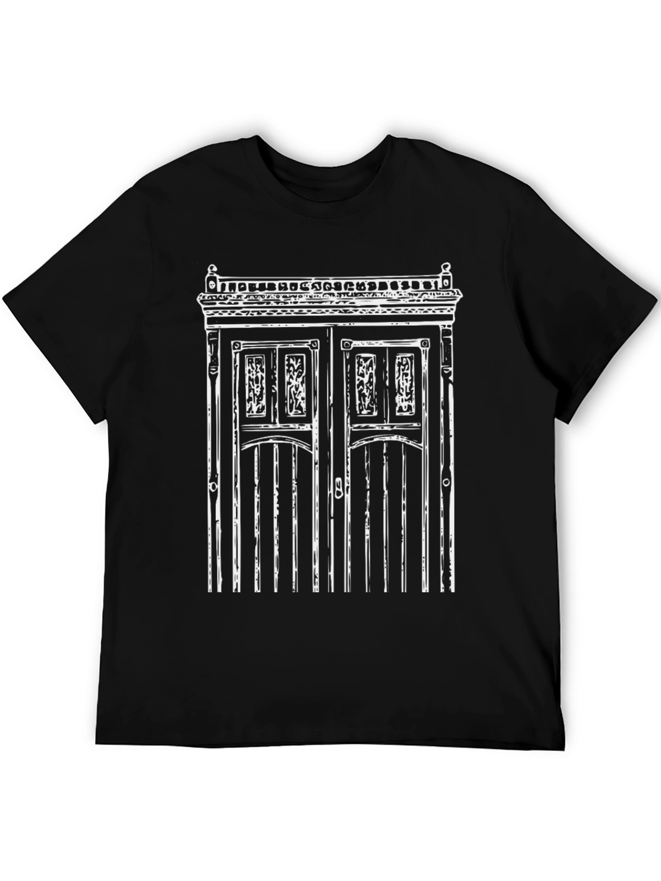 Black Vintage Door Graphic Tee - Black Cotton Blend view 5