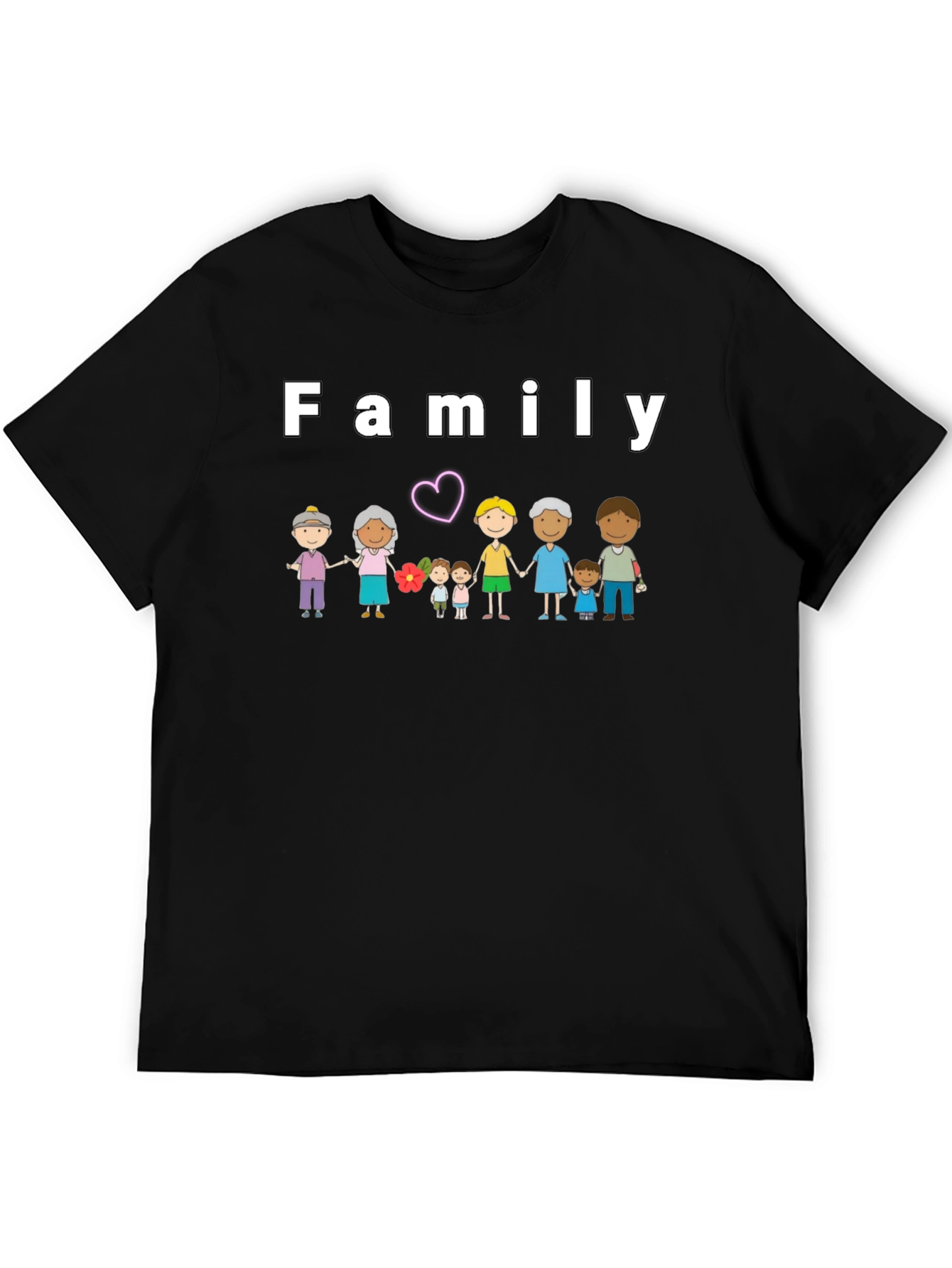 Black Family Cartoon Graphic Black T-Shirt view 5
