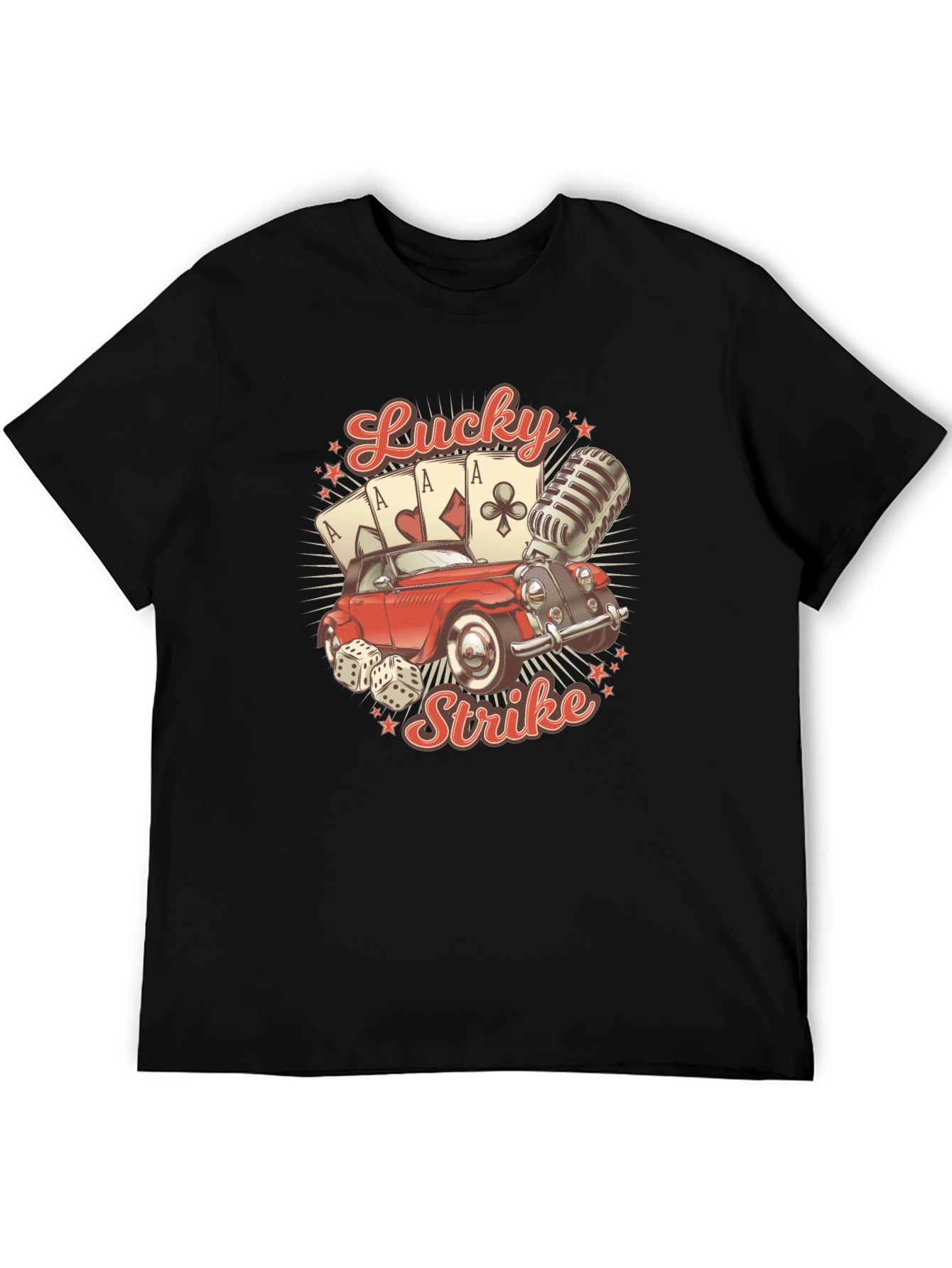 Black Lucky Strike T-Shirt - Vintage Car & Casino Design view 5