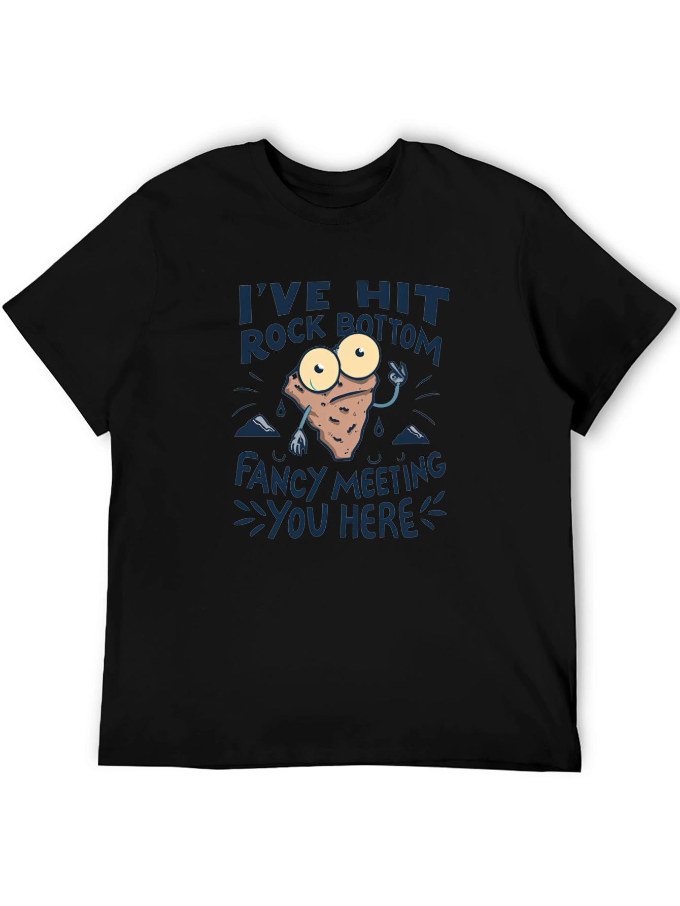 Black Rock Bottom Graphic Tee - Funny Men's Black T-Shirt view 5