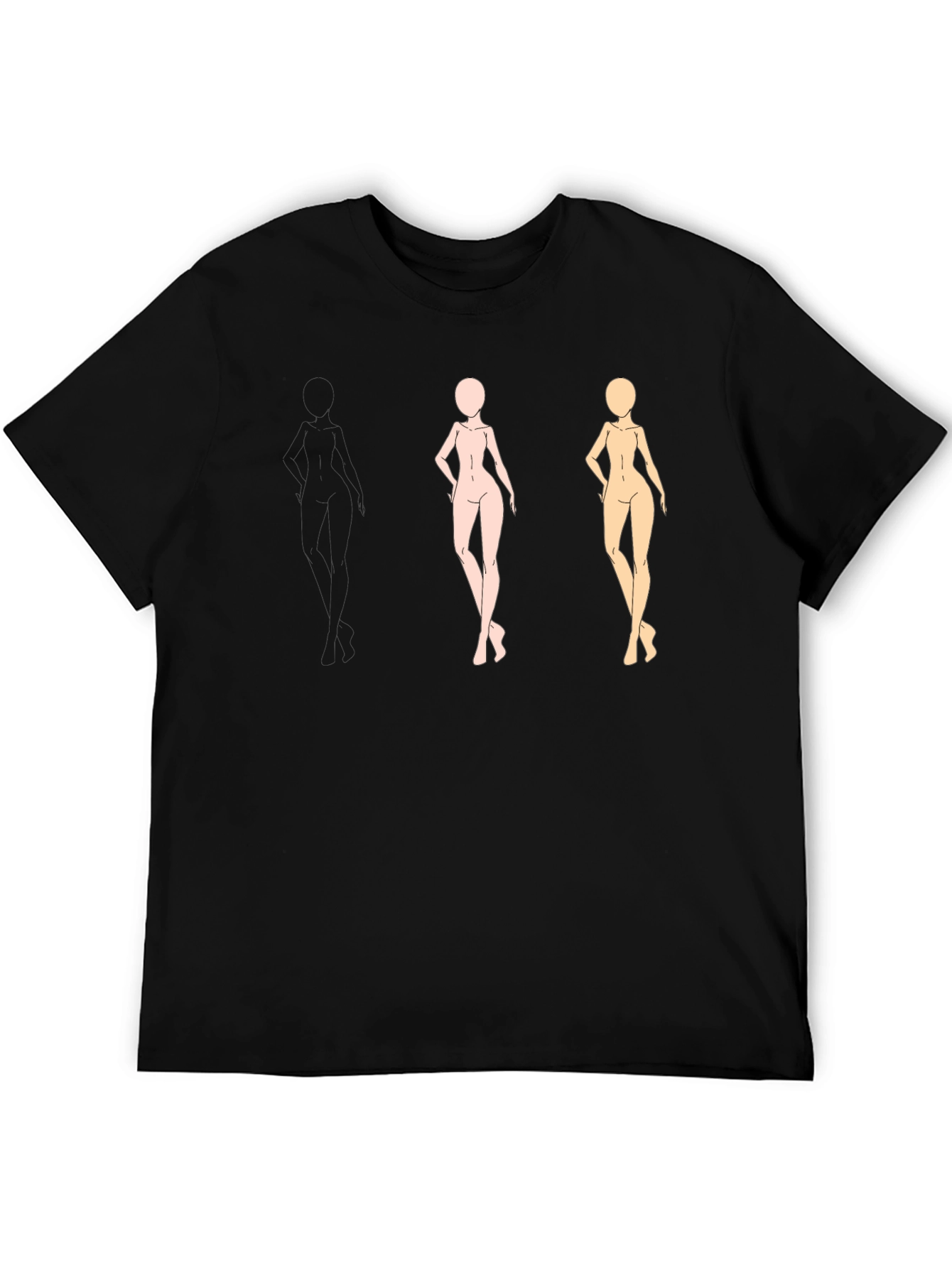 Black Trendy Black Tee with Figure Sketches view 5