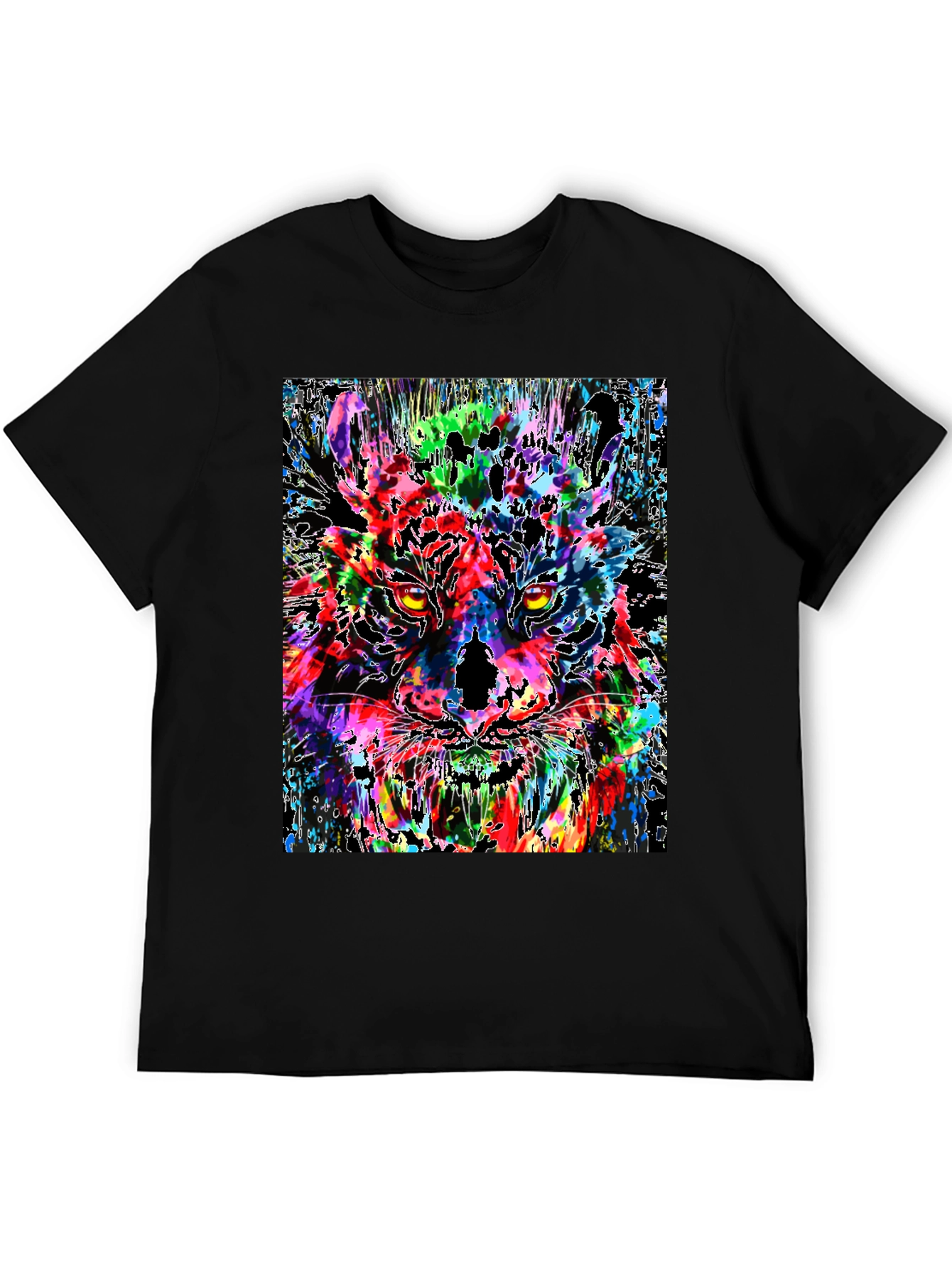 Black Colorful Tiger Graphic Print Men's Black T-Shirt view 5