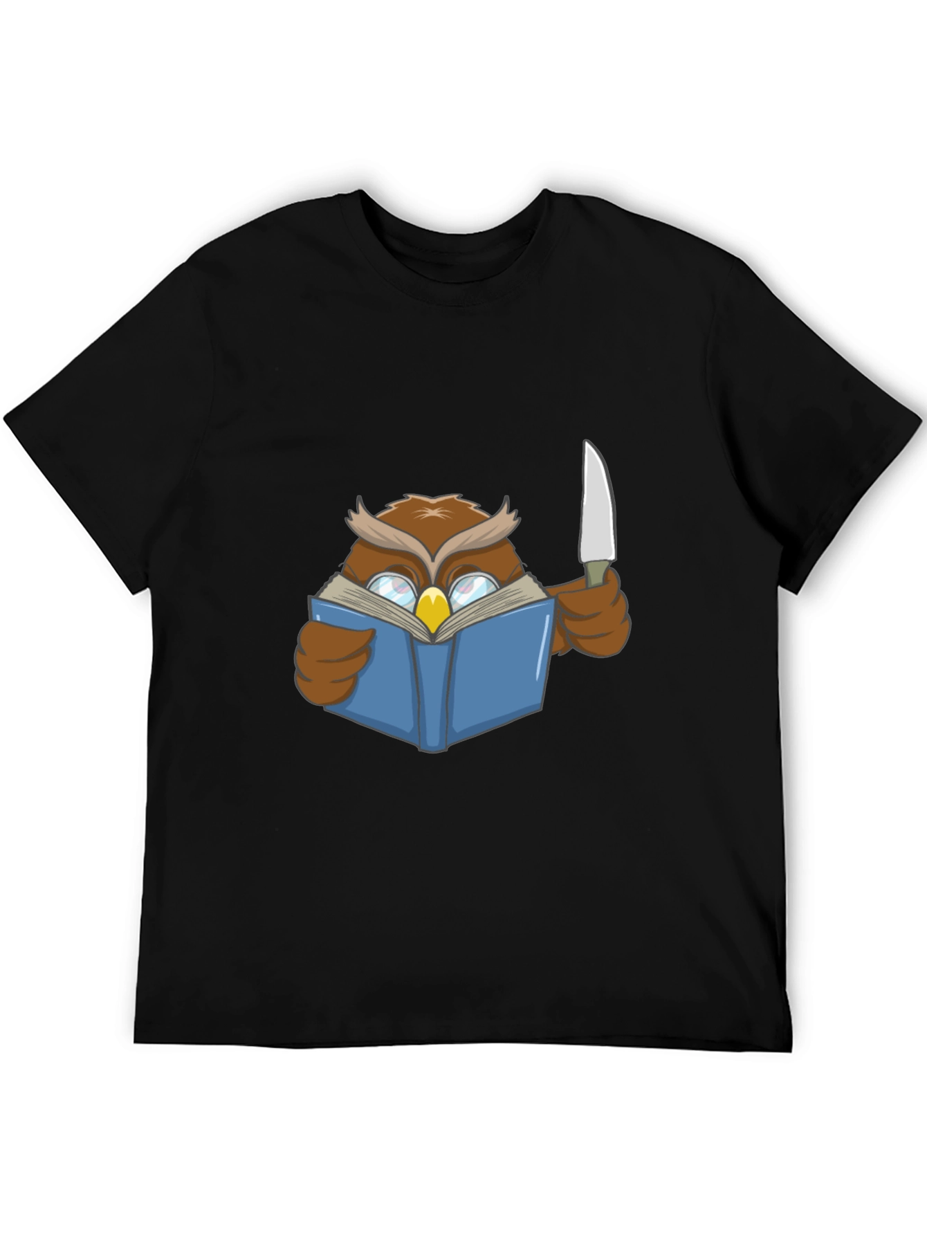 Black Owl Reading Book With Knife T-Shirt view 5