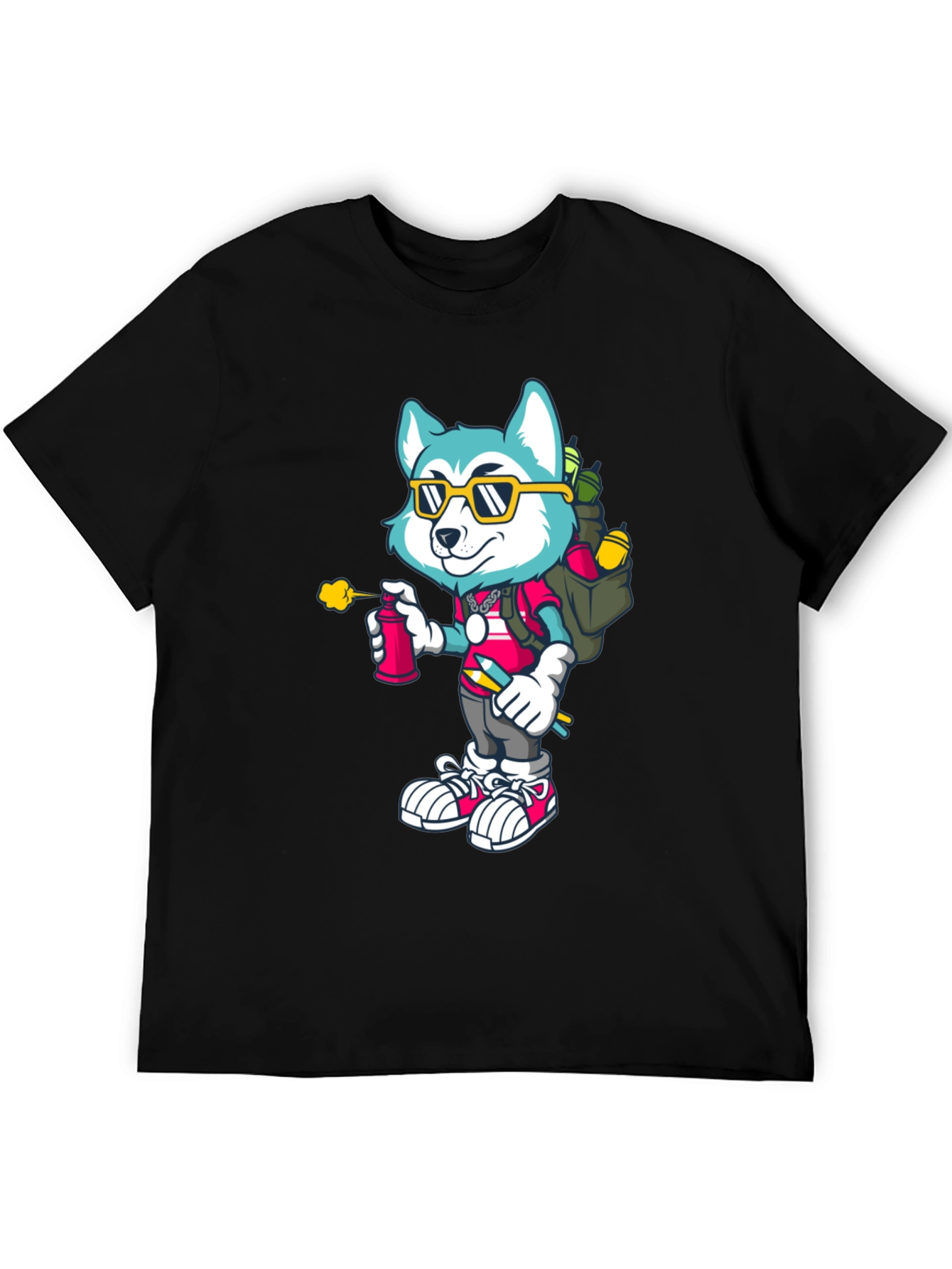 Black Cartoon Husky Graffiti Artist Graphic Tee view 5