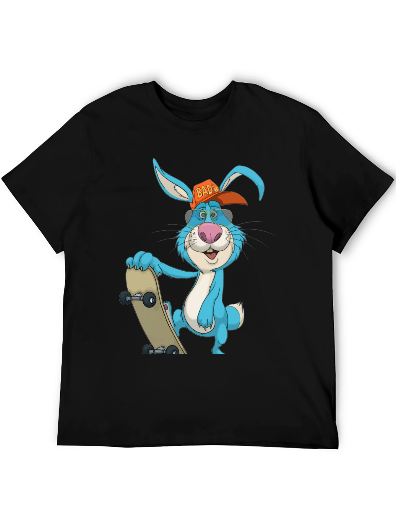 Black Cool Rabbit Skateboarder Graphic T-Shirt view 5