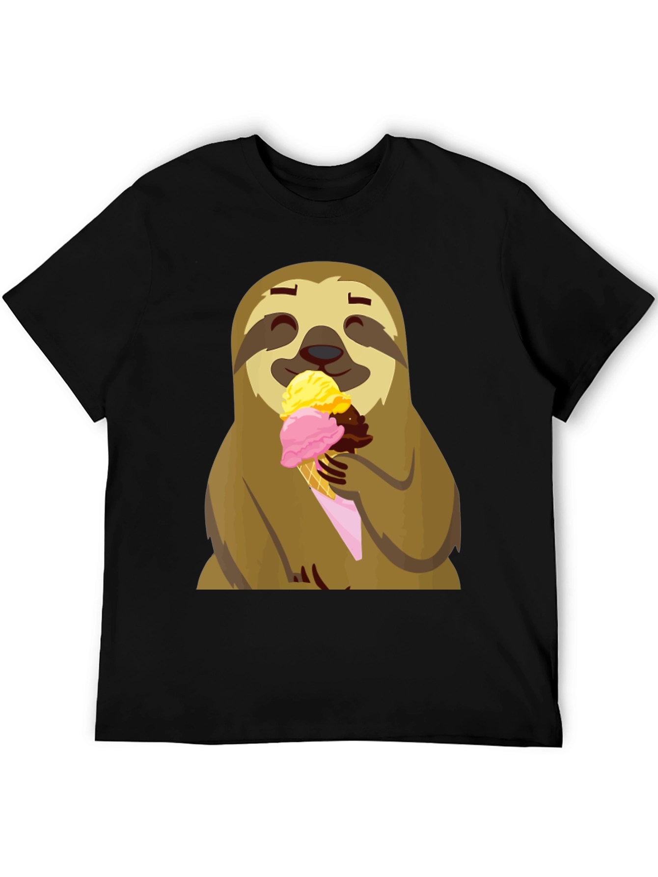 Black Sloth Eating Ice Cream Graphic Tee - Black view 5
