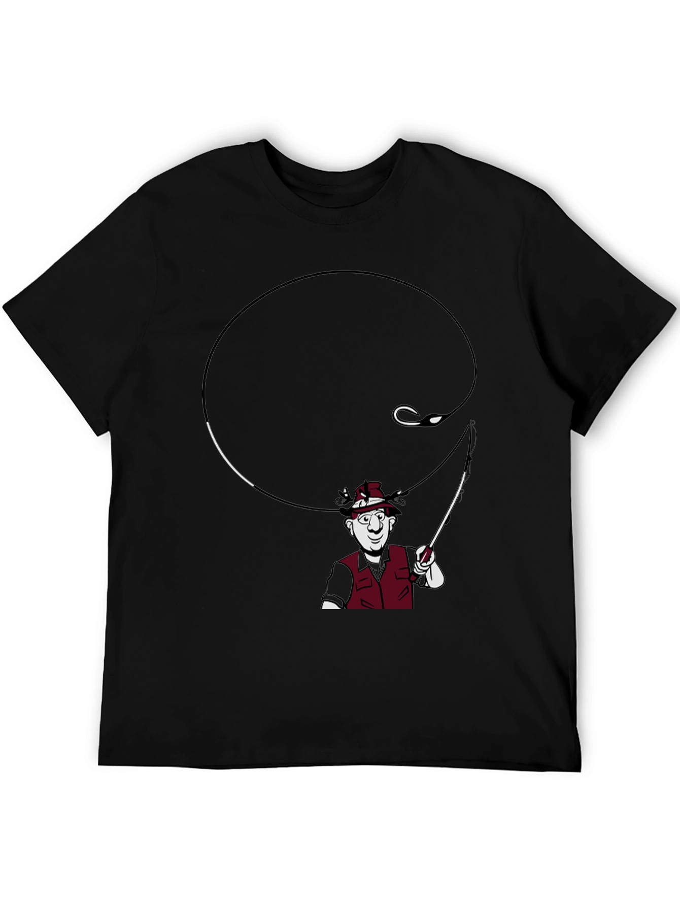 Black Fishing Cartoon Graphic T-Shirt view 5