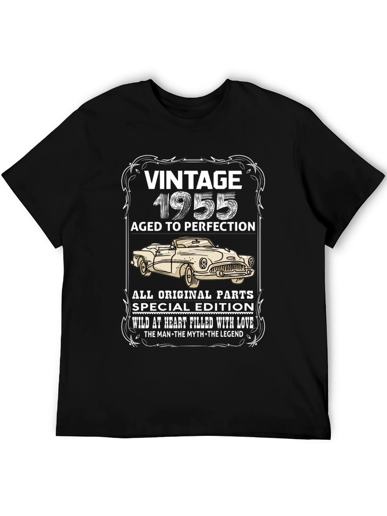 Black Vintage 1955 Aged To Perfection Car T-Shirt view 5