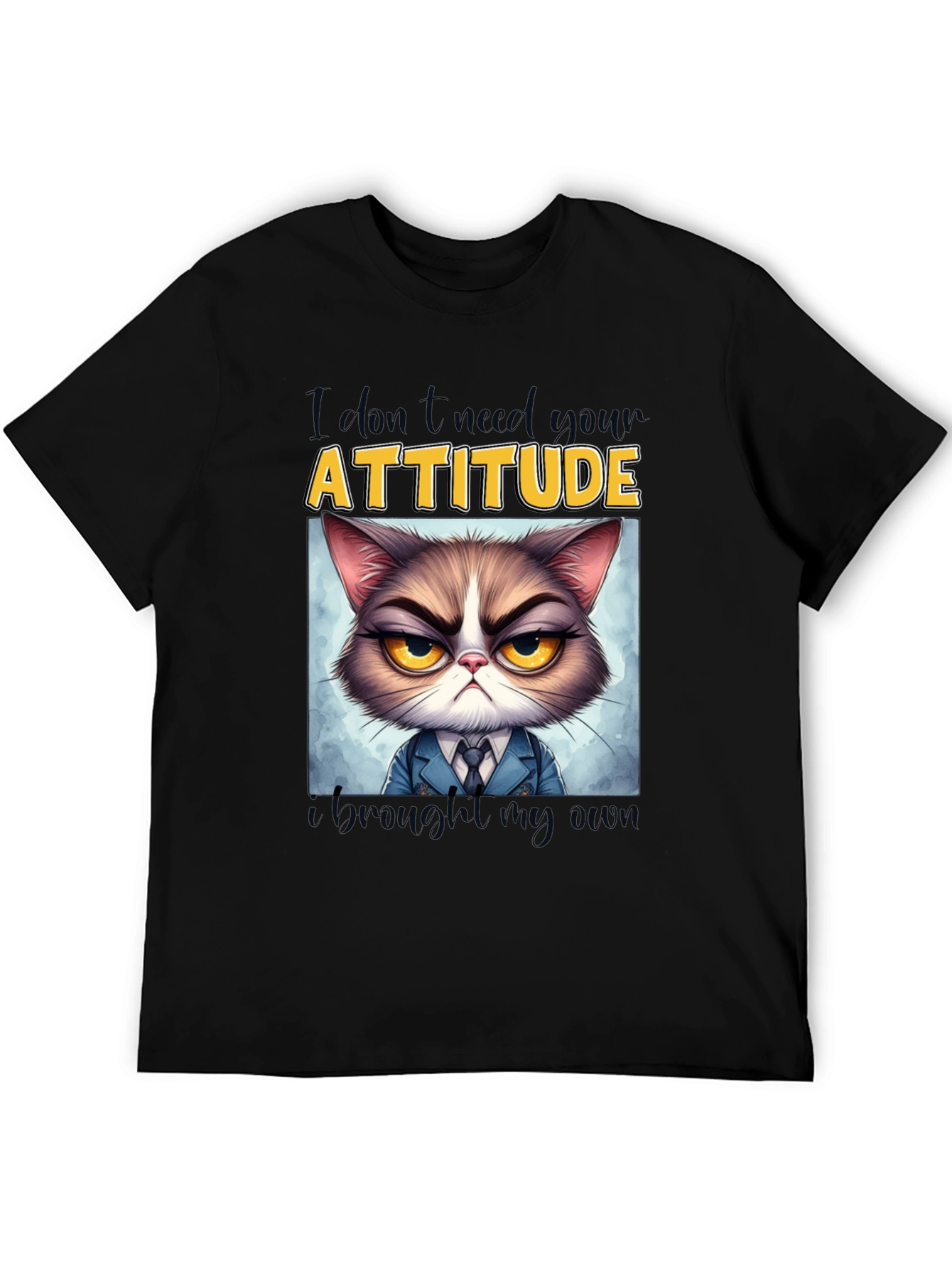 Black Grumpy Cat Attitude T-Shirt - Funny Graphic Tee view 5