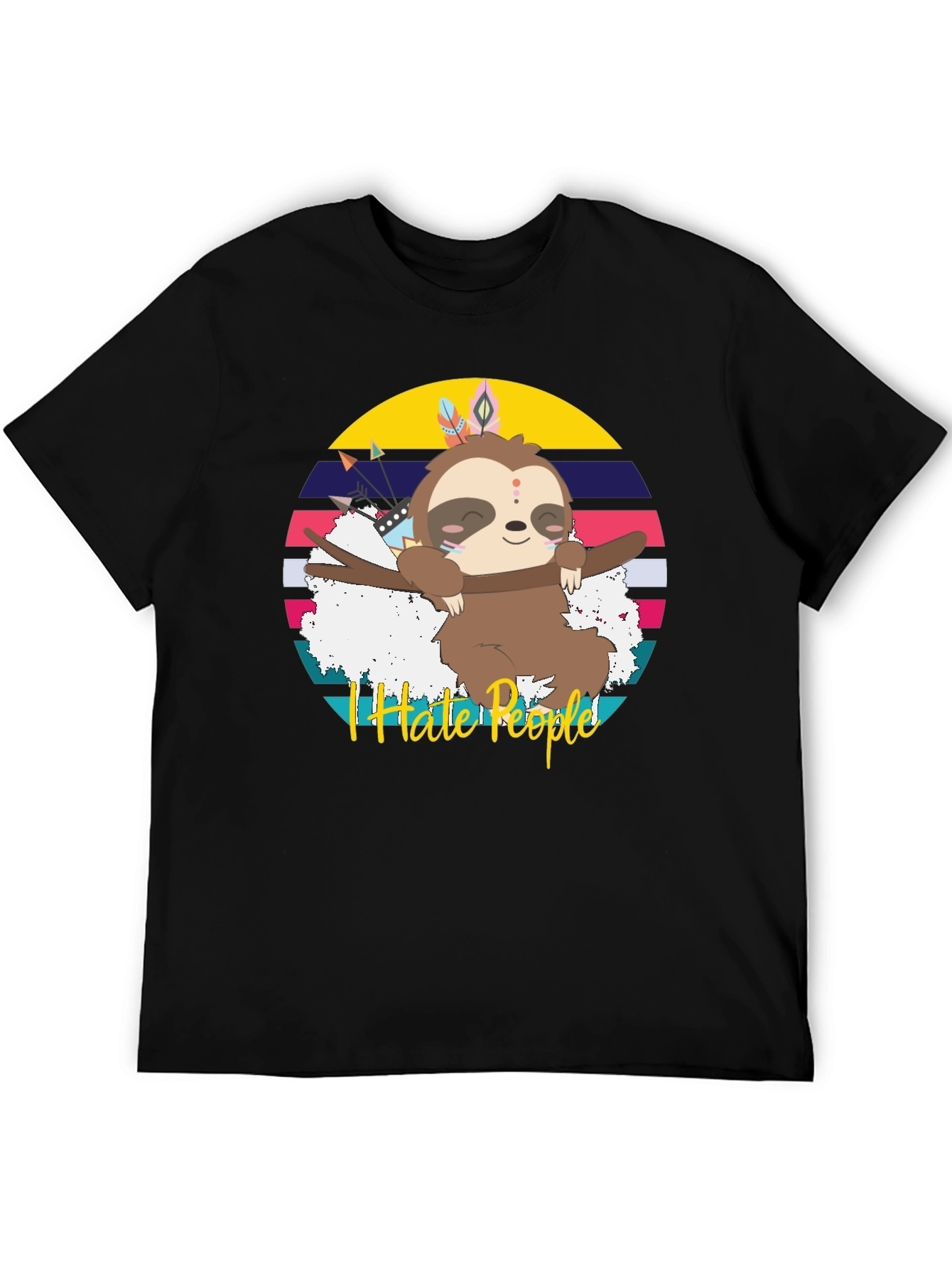 Black I Hate People Sloth Graphic T-Shirt view 5