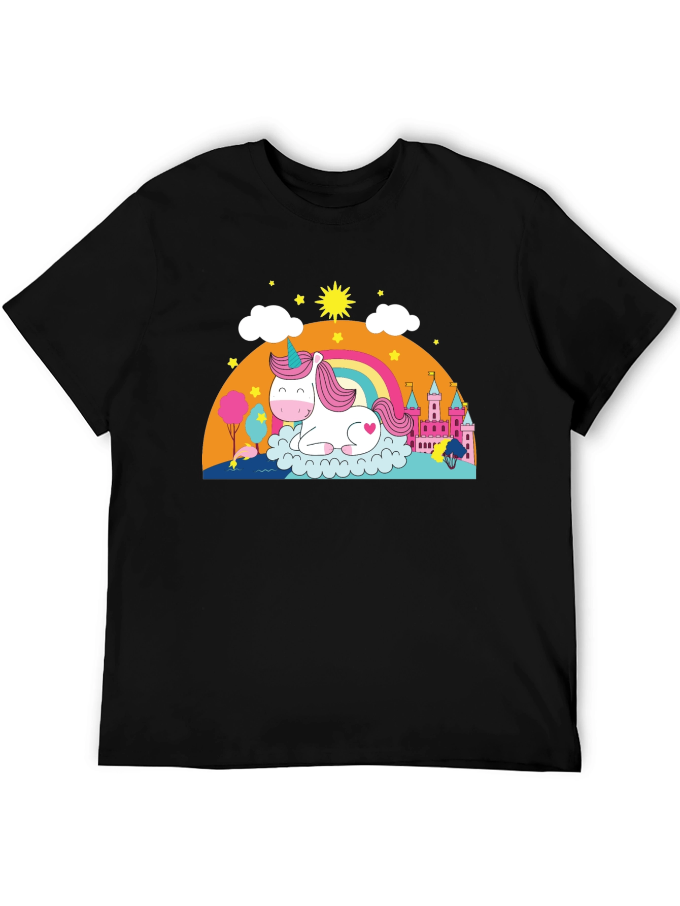 Black Unicorn Rainbow Castle Graphic Tee - Black Cotton Blend view 5