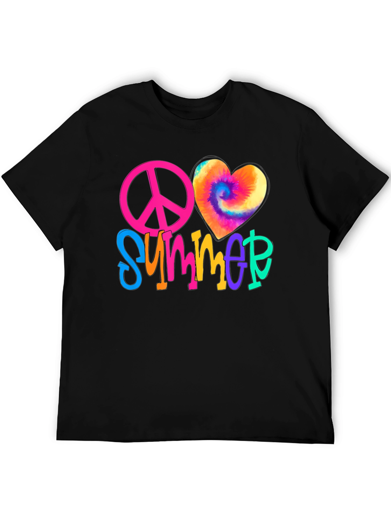 Black Peace Love Summer Tie-Dye Heart Graphic Tee view 5
