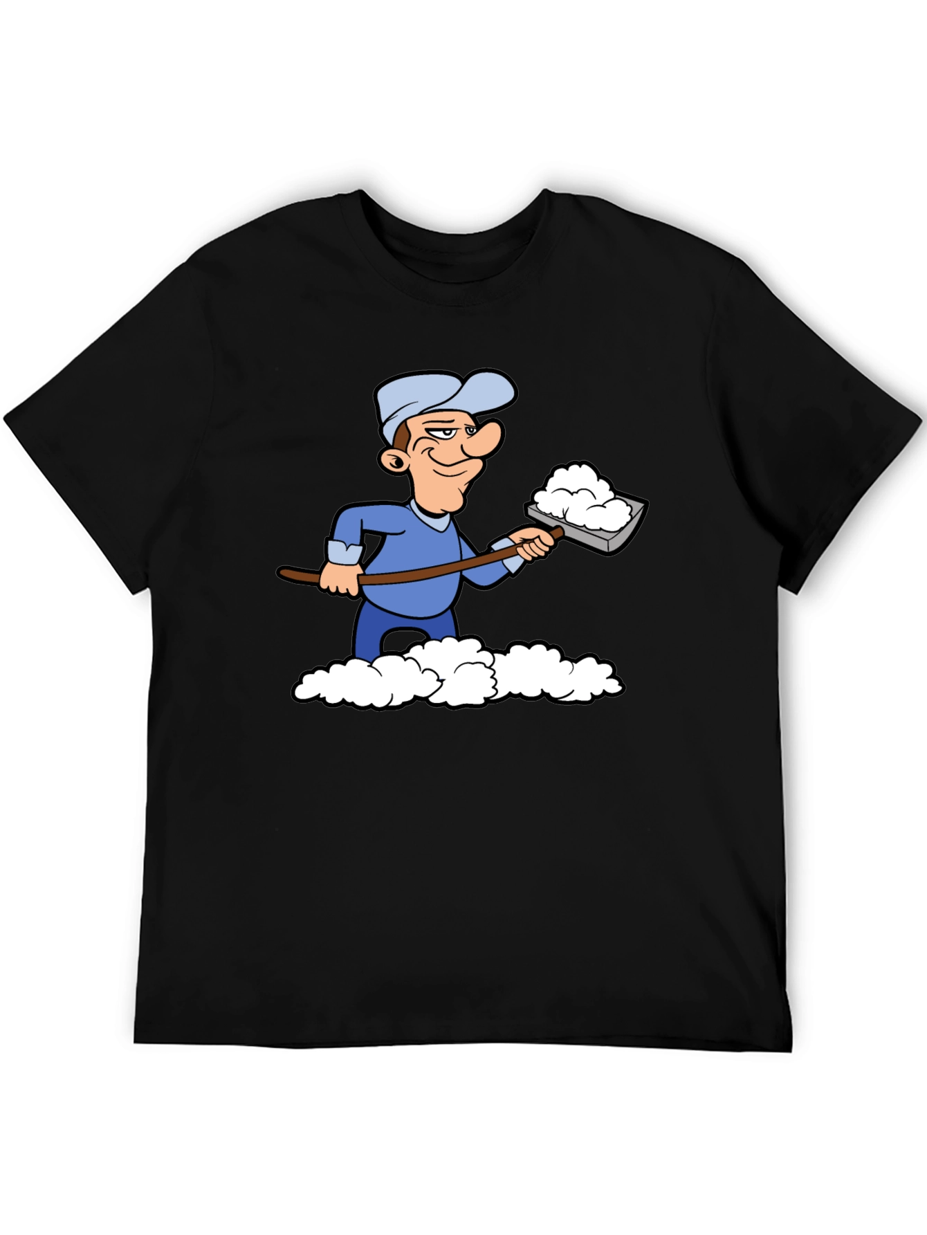 Black Funny Snow Shoveler Cartoon Black T-Shirt view 5