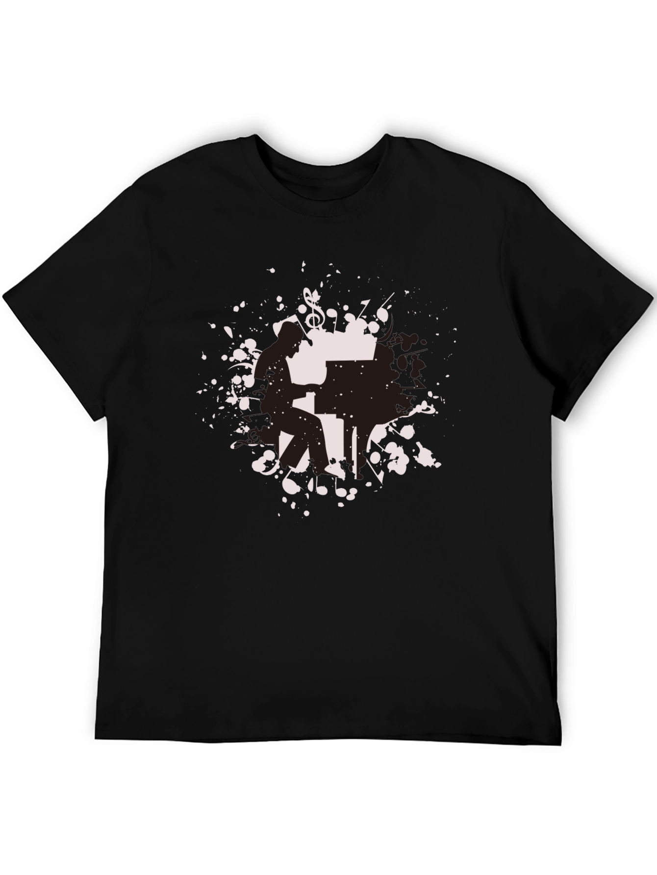 Black Piano Player Graphic Tee - Black Cotton Shirt view 5