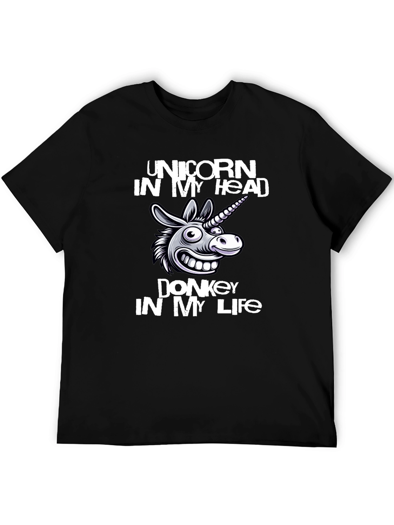 Black Unicorn Donkey Graphic Tee - Men's Black Cotton T-Shirt view 5
