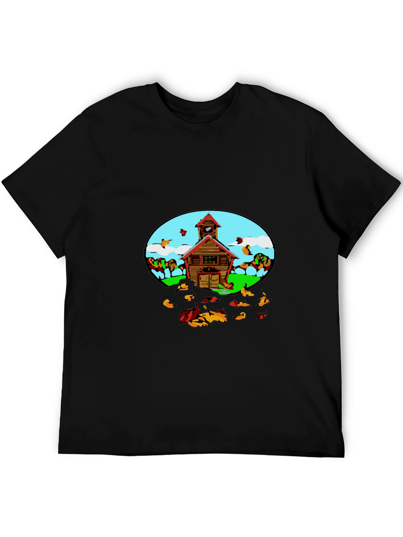 Black Cartoon Schoolhouse T-Shirt - Fun Graphic Tee view 5