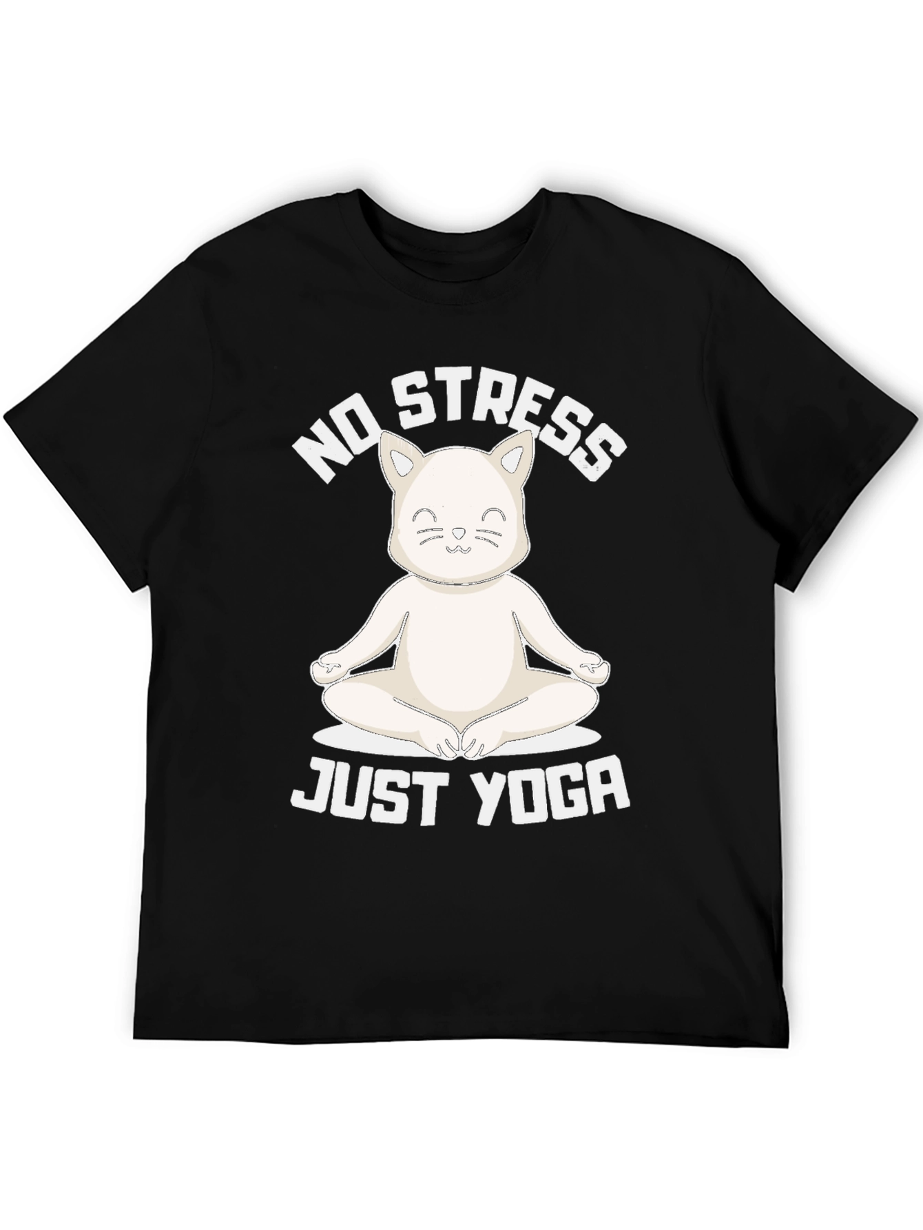 Black No Stress Just Yoga Cat T-Shirt view 5