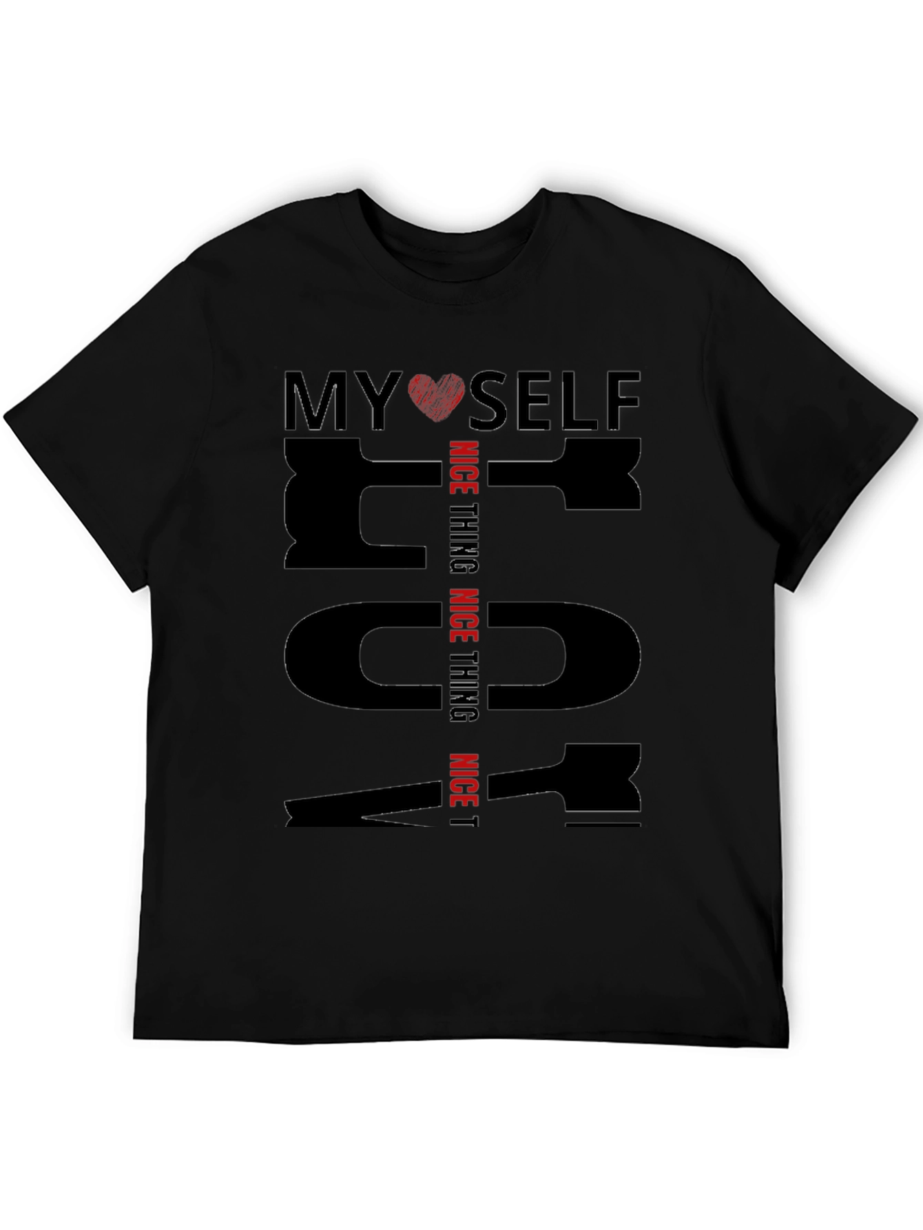 Black My Self T-Shirt Nice Thing, Black Cotton Tee view 5