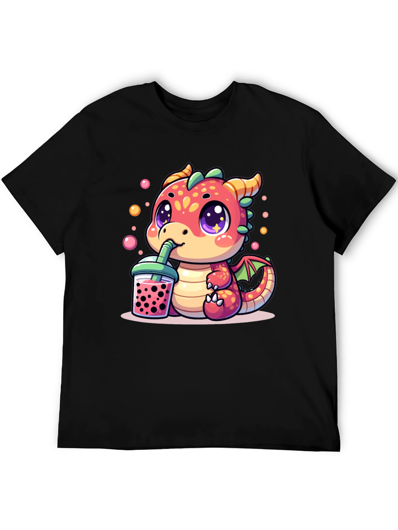 Black Cute Dragon Boba Tea T-Shirt view 5