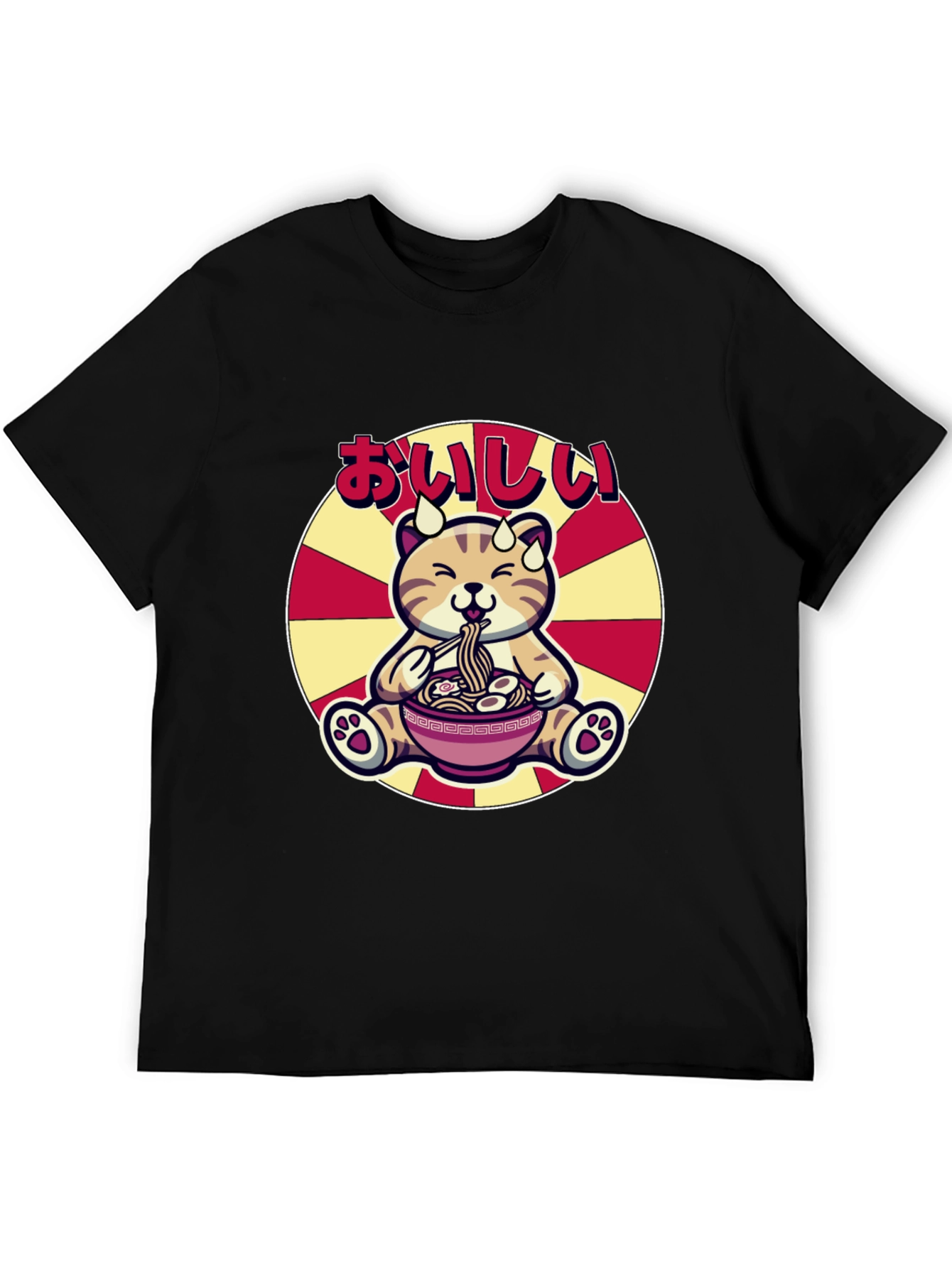 Black Cute Ramen Cat T-Shirt - Delicious Graphic Tee view 5
