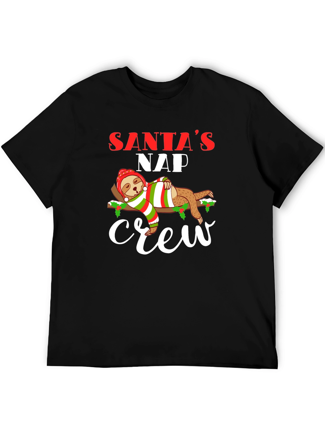 Black Santa's Nap Crew Sloth Christmas T-Shirt view 5