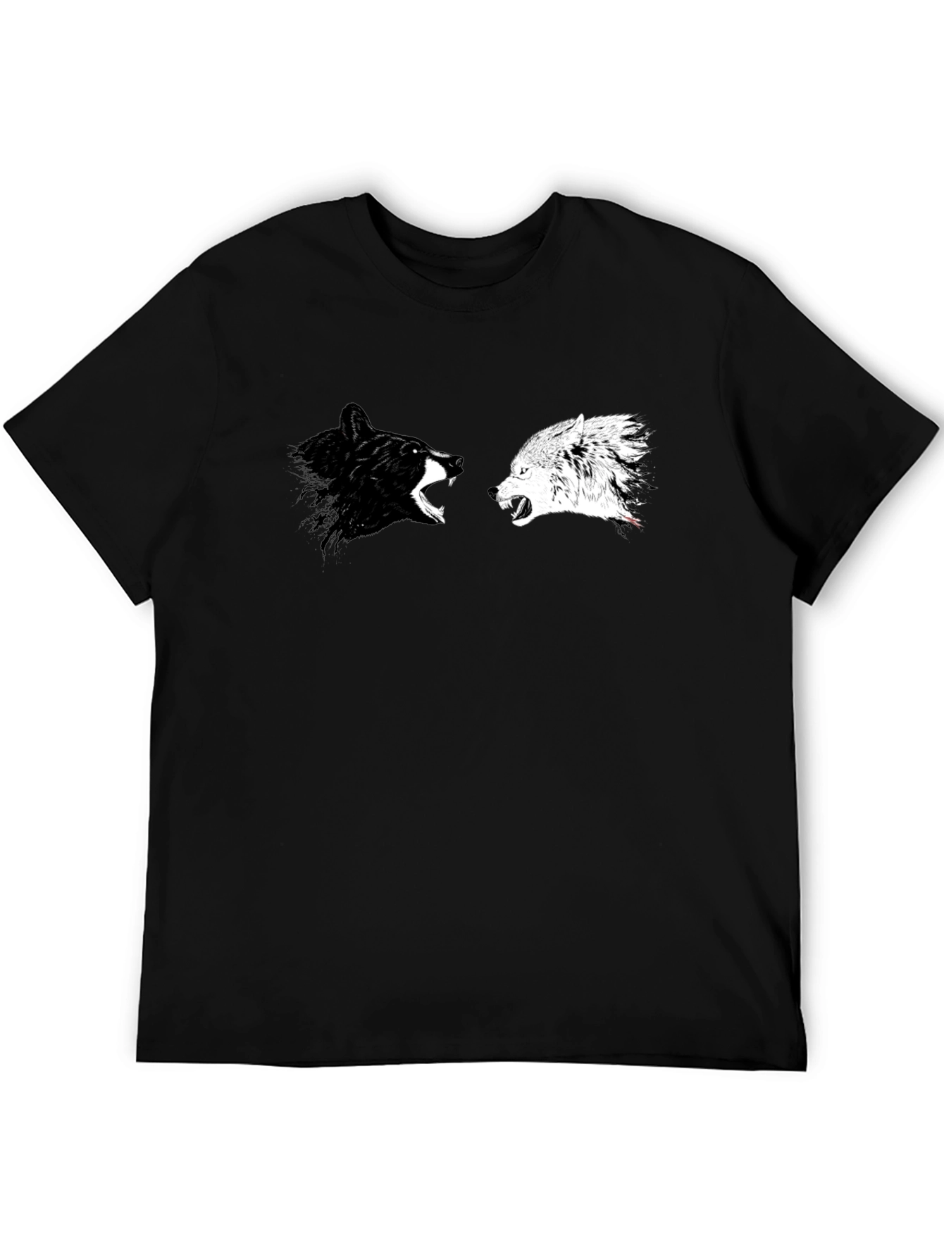 Black Yin Yang Wolves Graphic Tee - Black Cotton T-Shirt view 5