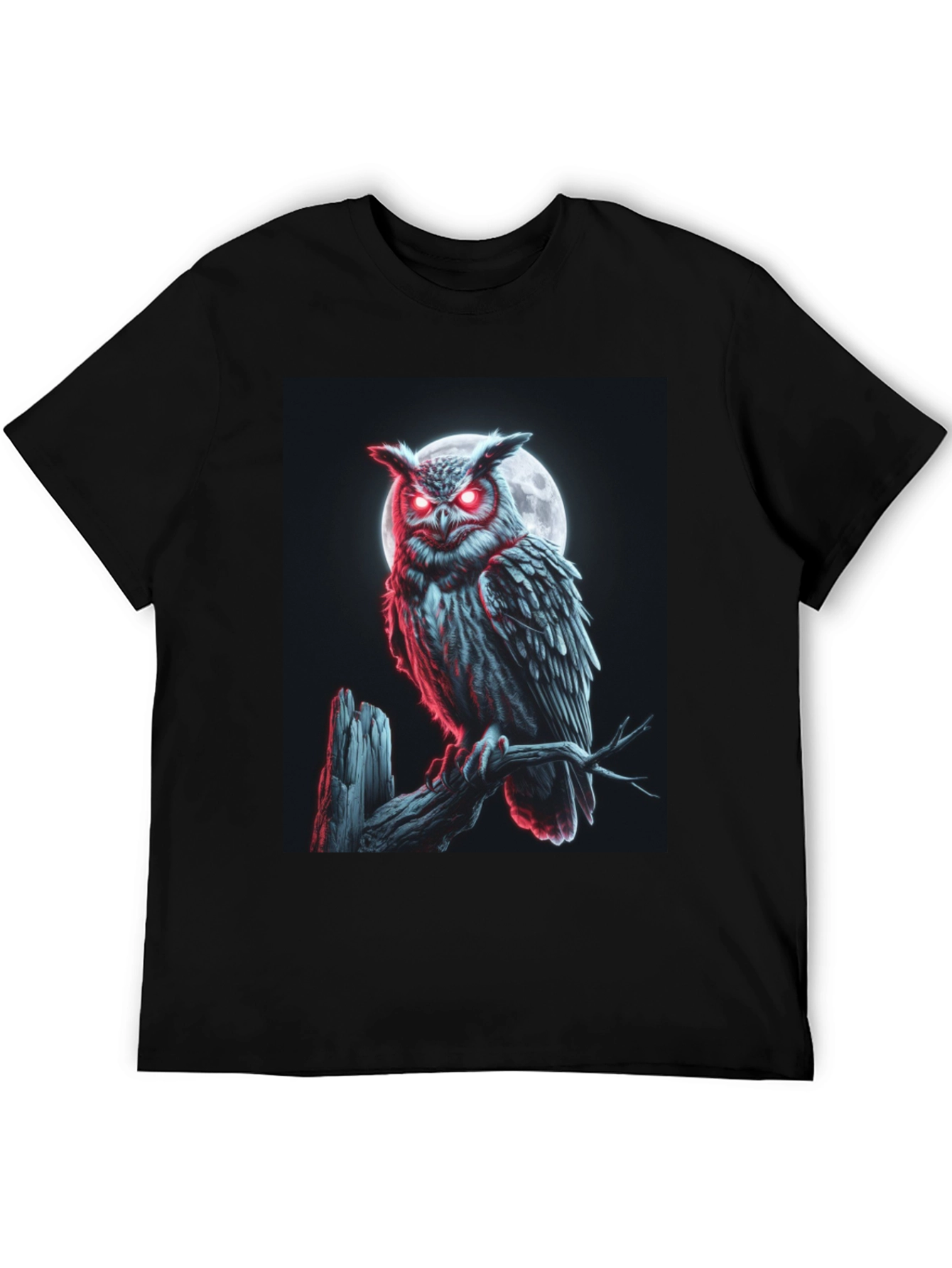 Black Men's Owl Graphic T-Shirt - Moonlit Perch Design view 5