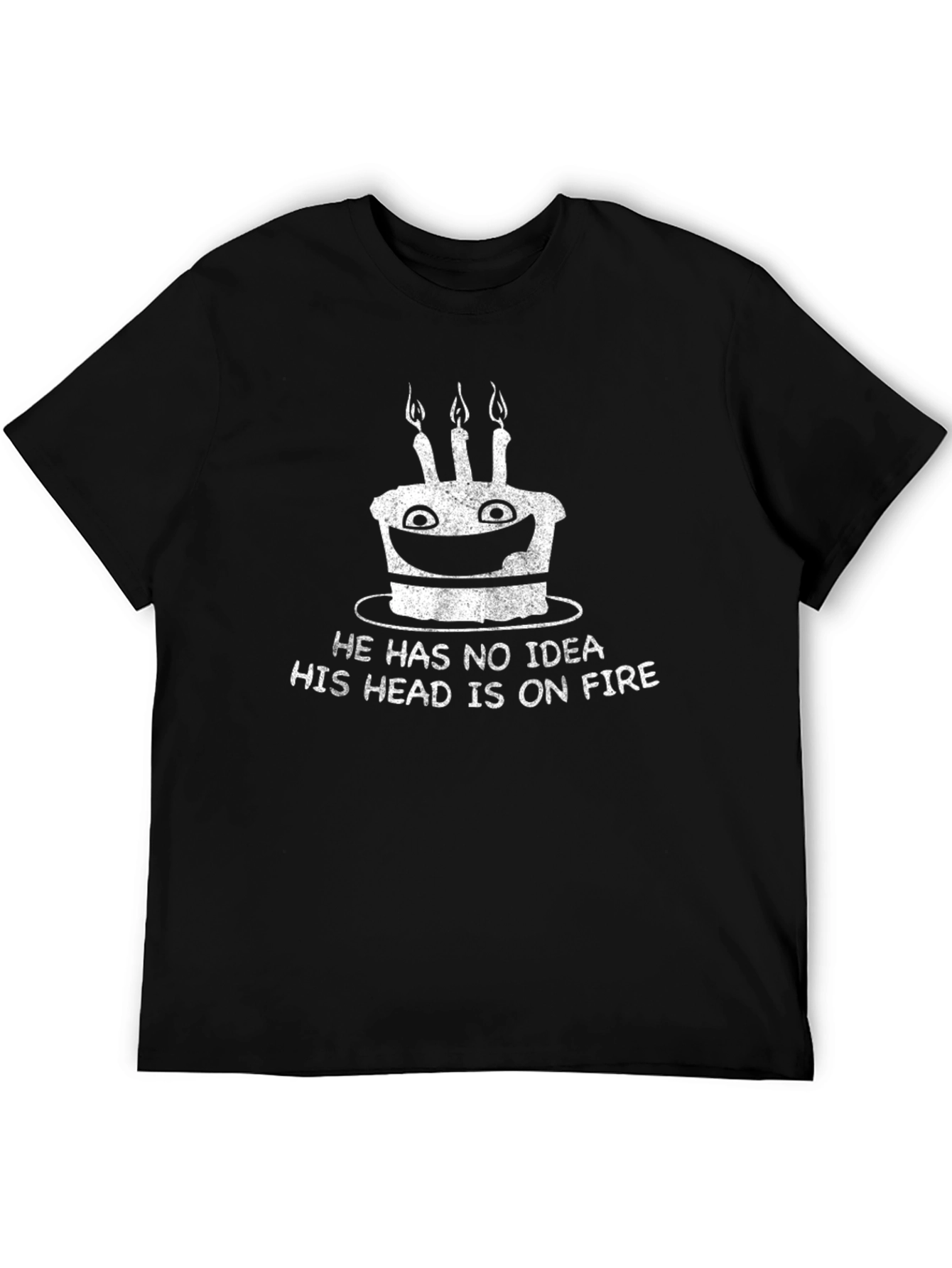 Black Funny Birthday Cake Head On Fire Graphic T-Shirt view 5