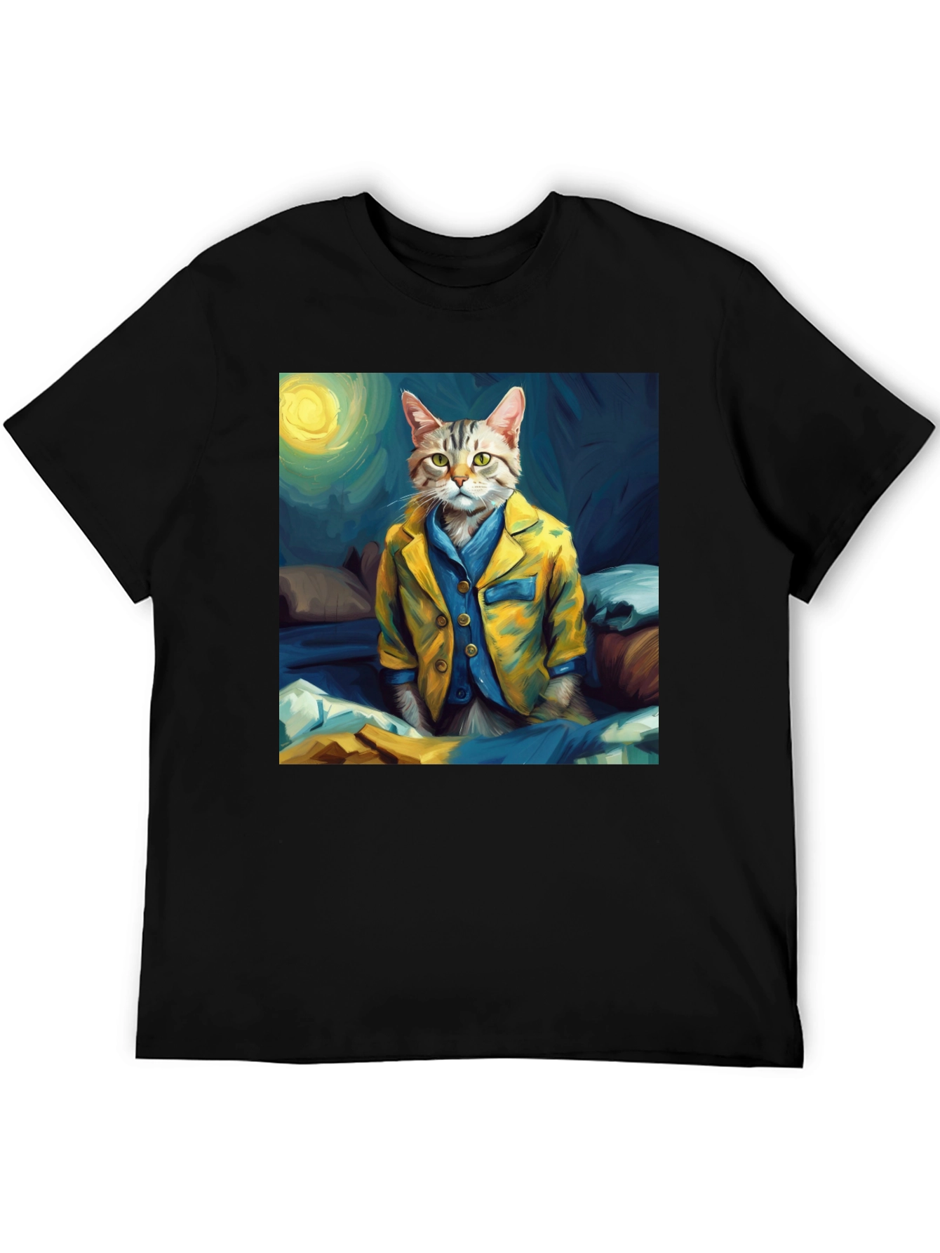 Black Cat in Pajamas T-Shirt - Artistic Animal Tee view 5