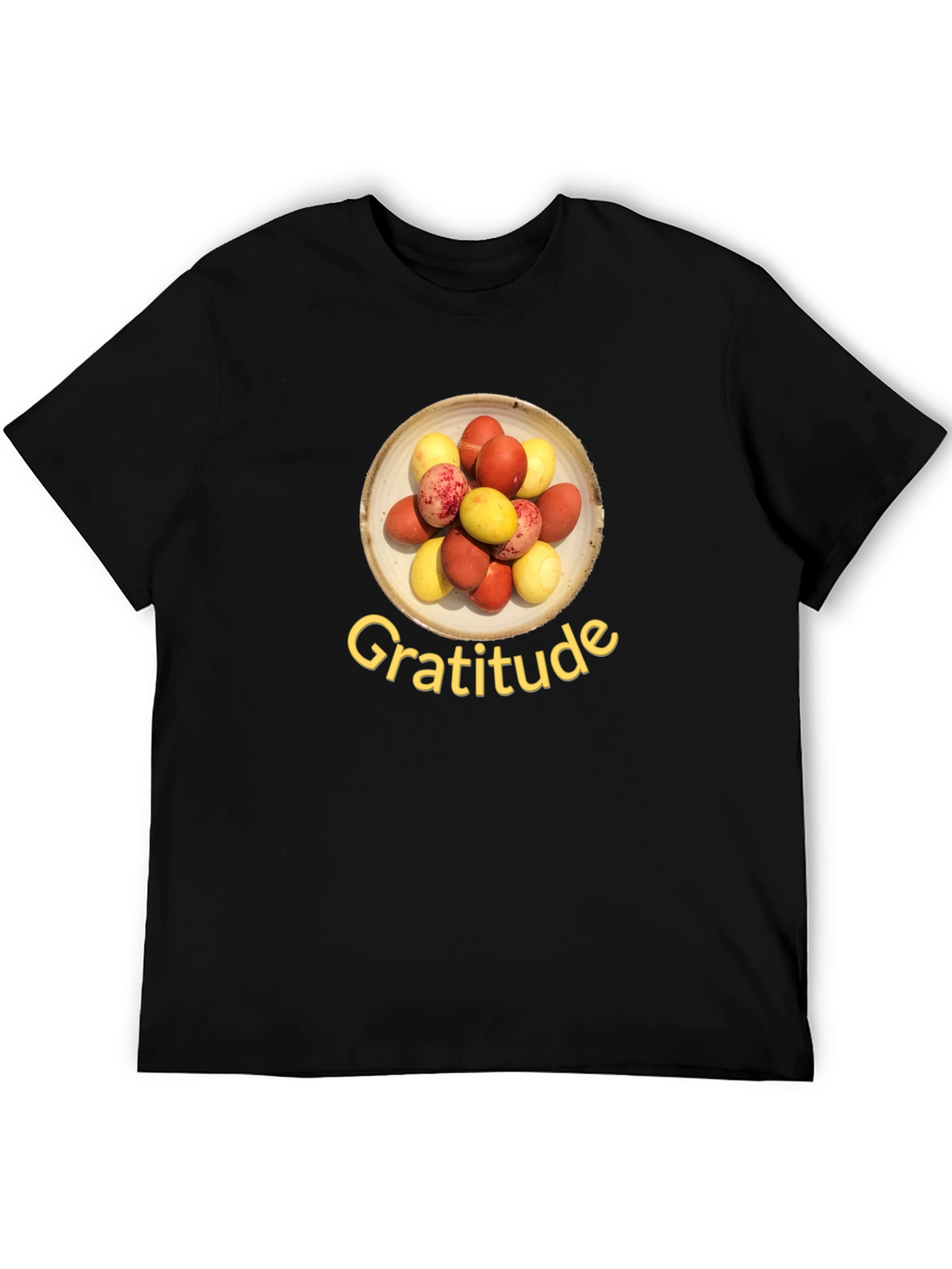 Black Gratitude T-Shirt: Colorful Egg Design, Soft Cotton Blend view 5