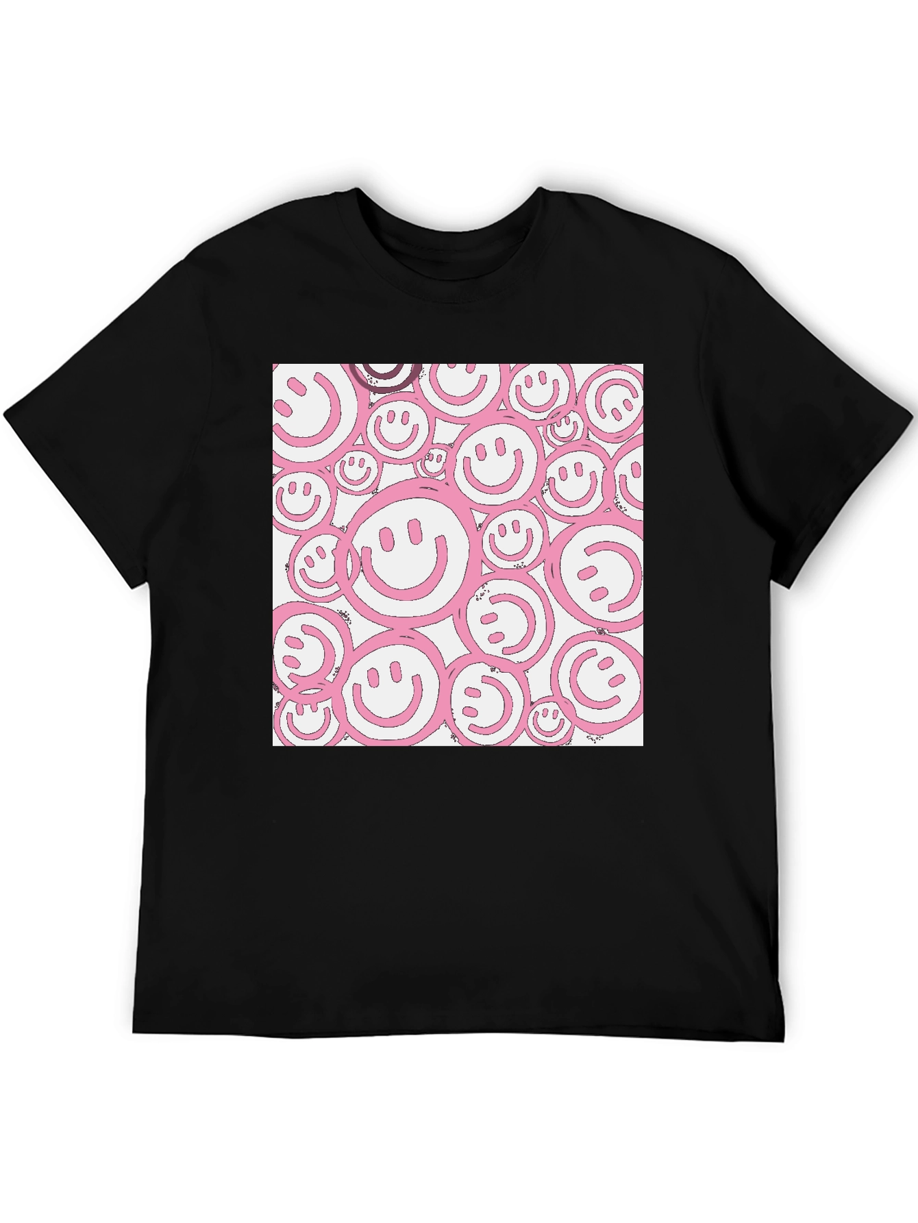 Black Pink Smiley Face Graphic Black T-Shirt view 5