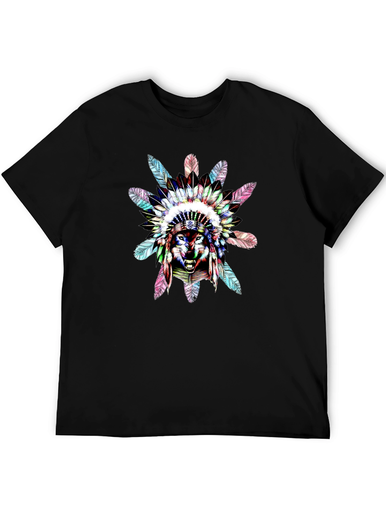Black Wolf Headdress Graphic Black T-Shirt view 5