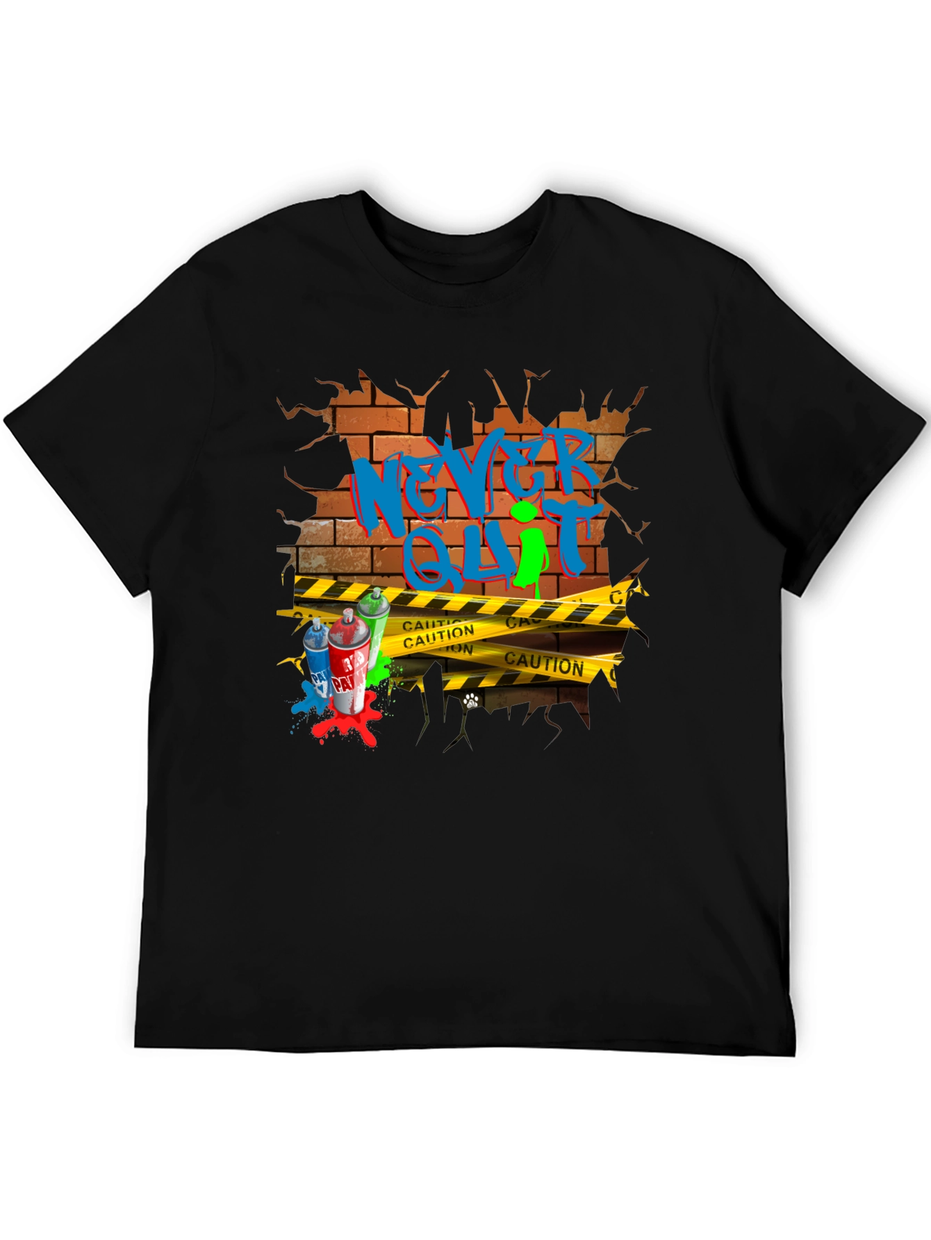 Black Never Quit Graffiti Brick Wall T-Shirt view 5